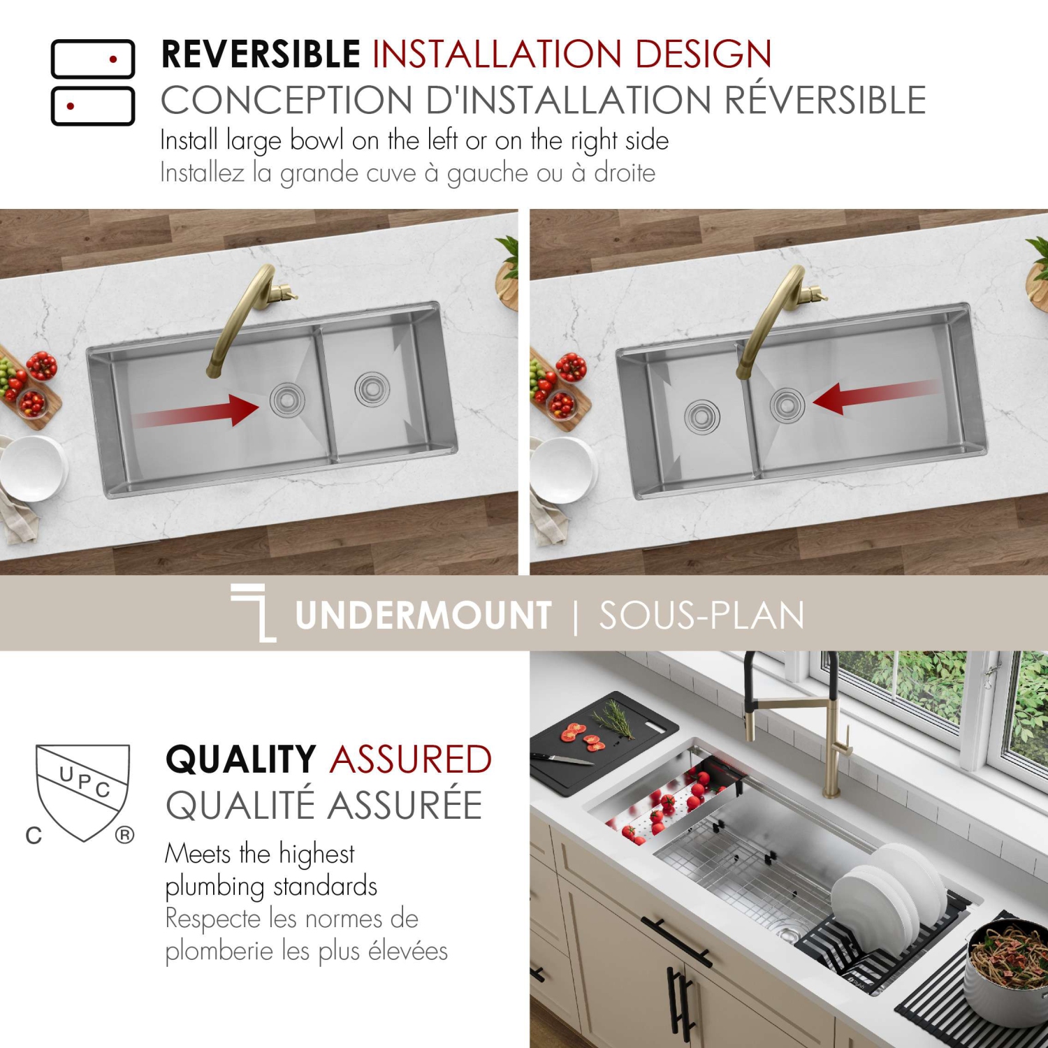 STYLISH Undermount 42 inch Stainless Steel Double Bowl 70/30 Workstation Kitchen Sink with Black Accessories