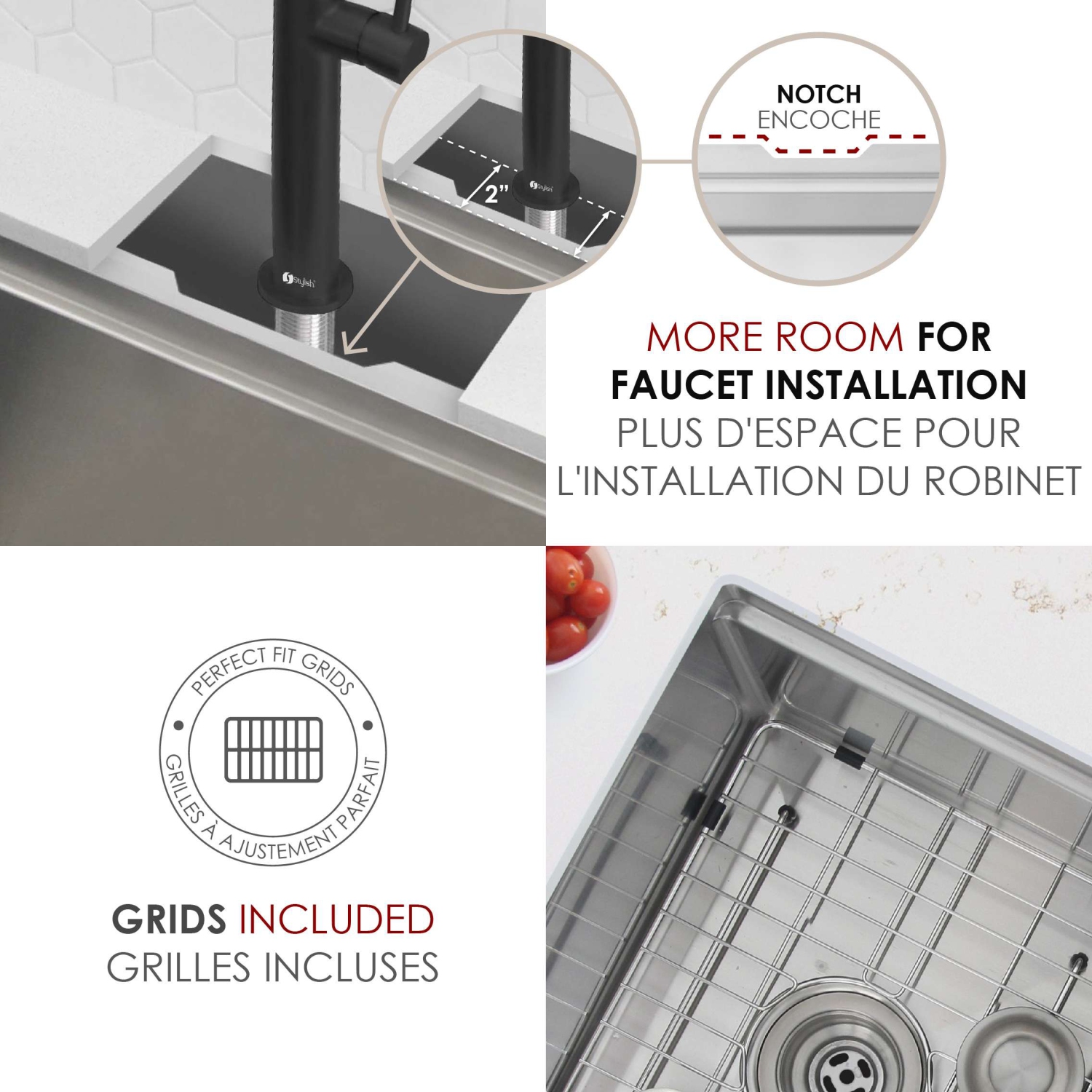 STYLISH Undermount 42 inch Stainless Steel Double Bowl 70/30 Workstation Kitchen Sink with Black Accessories