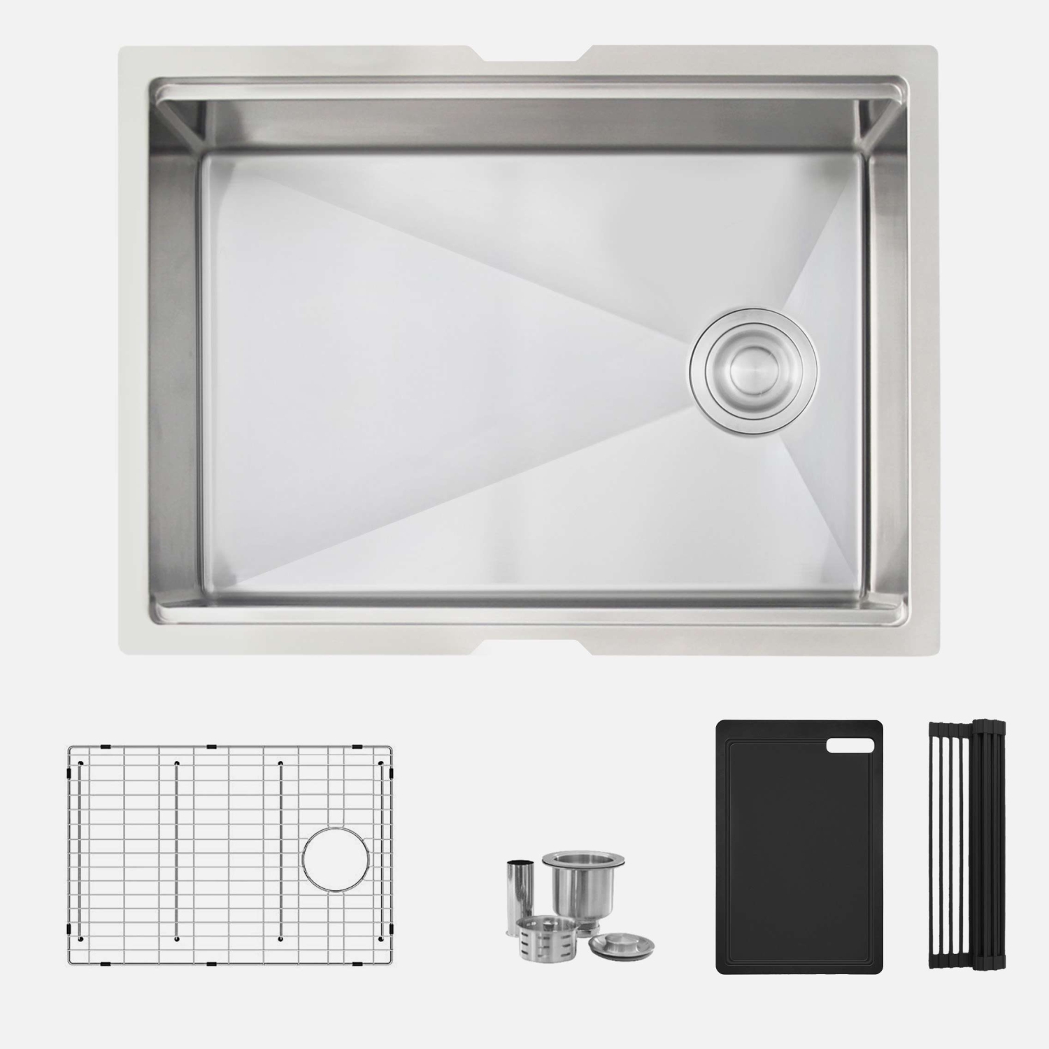 STYLISH Undermount 25 inch Stainless Steel Single Bowl Workstation Kitchen Sink with Black Accessories