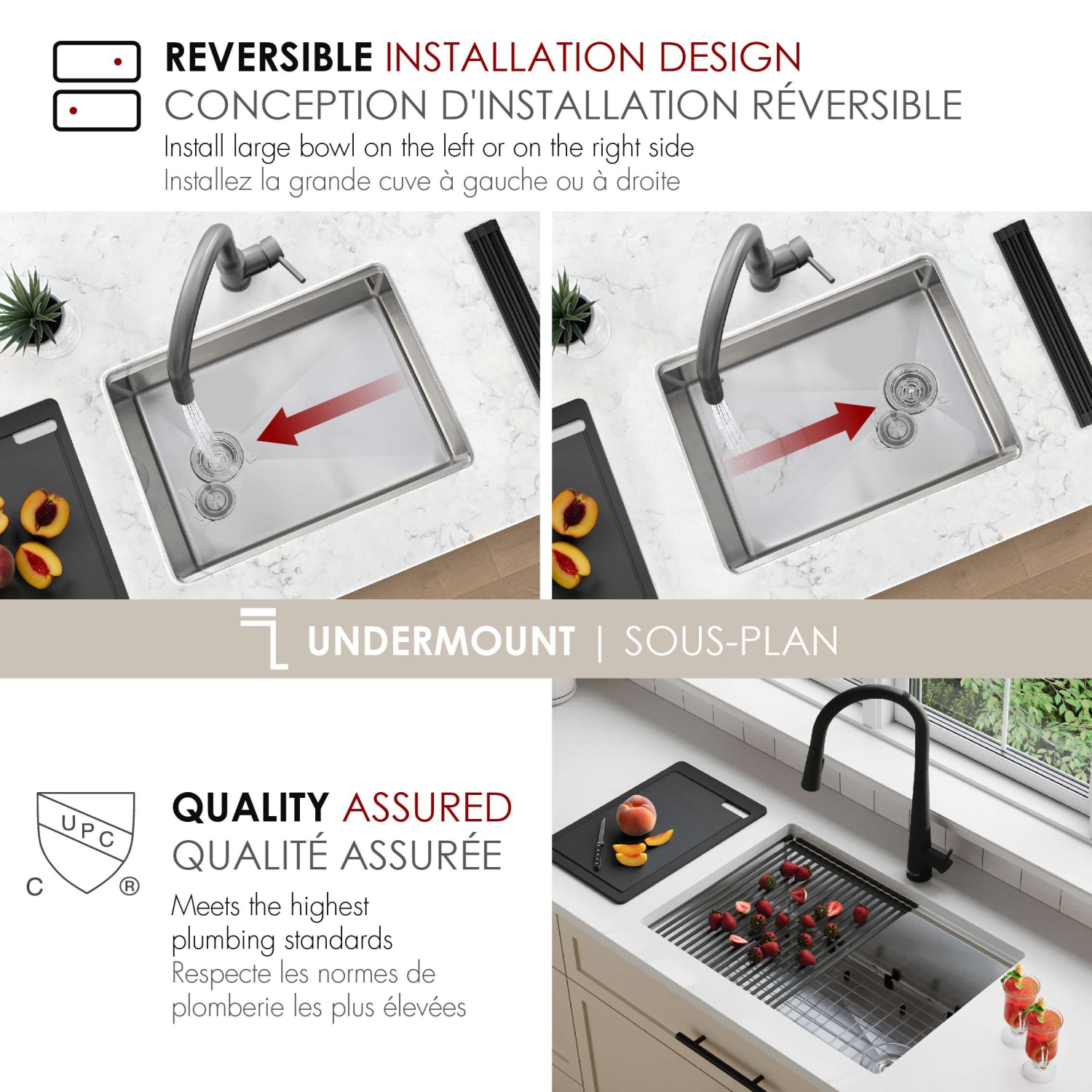 STYLISH Undermount 25 inch Stainless Steel Single Bowl Workstation Kitchen Sink with Black Accessories