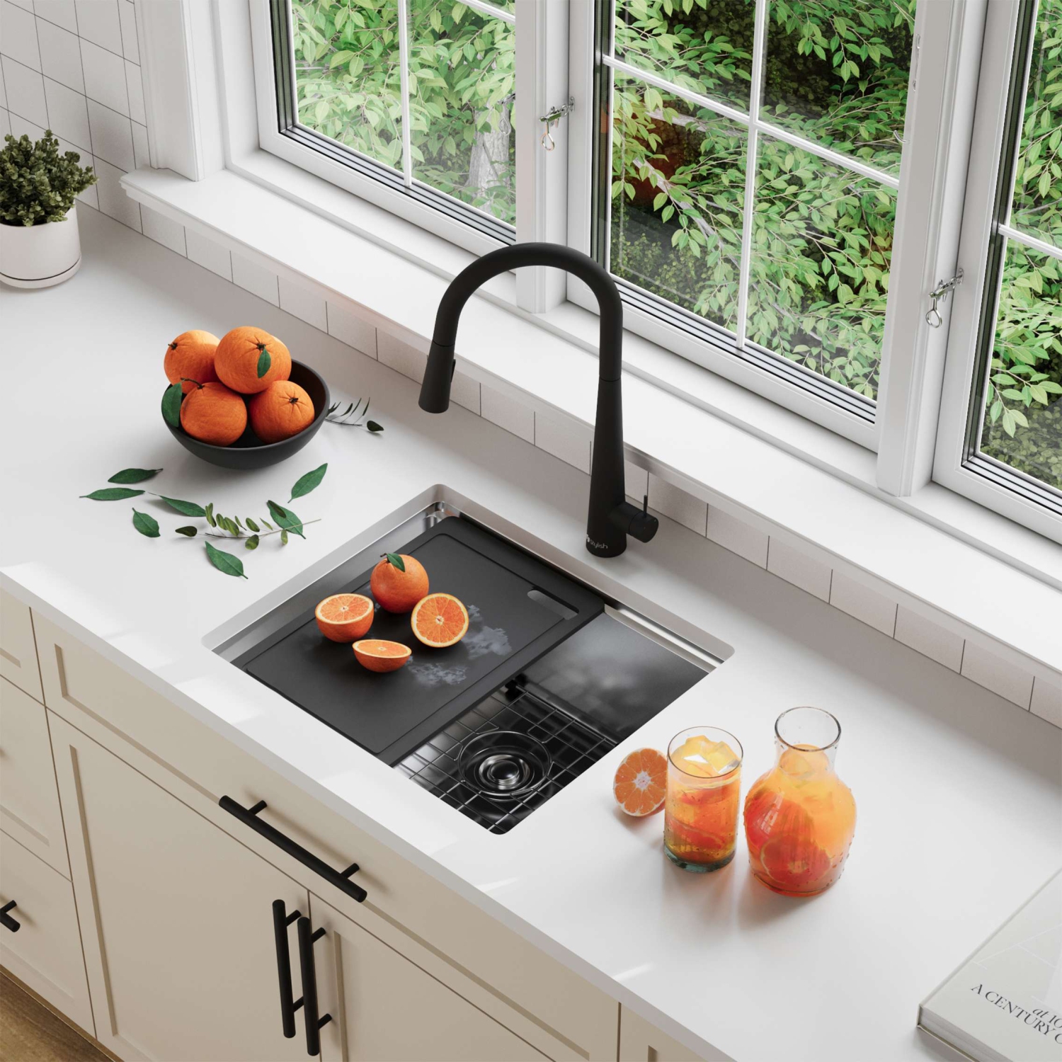 STYLISH Undermount 22 inch Stainless Steel Single Bowl Workstation Kitchen Sink with Black Cutting Board