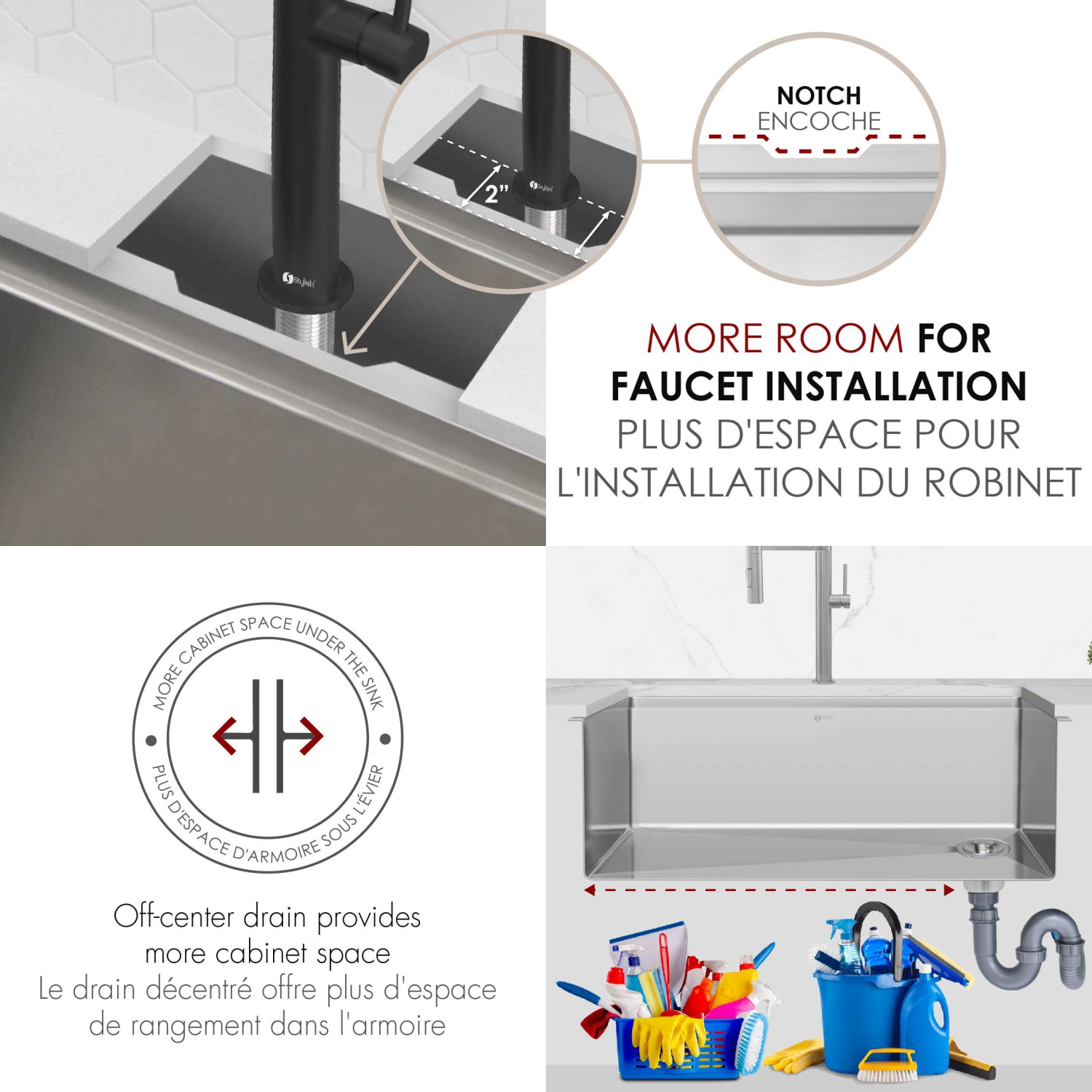 STYLISH Undermount 30 inches Stainless Steel Single Bowl Workstation Kitchen Sink with Black Accessories