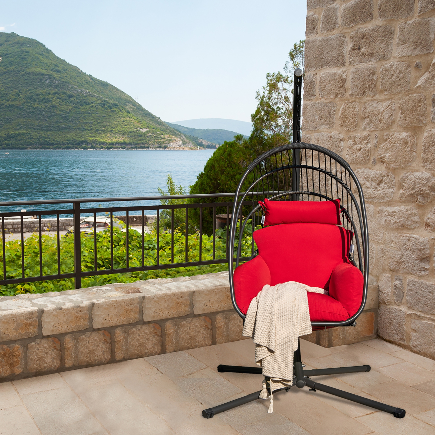 Costway Hanging Folding Egg Chair with Stand Soft Cushion Pillow Swing Hammock