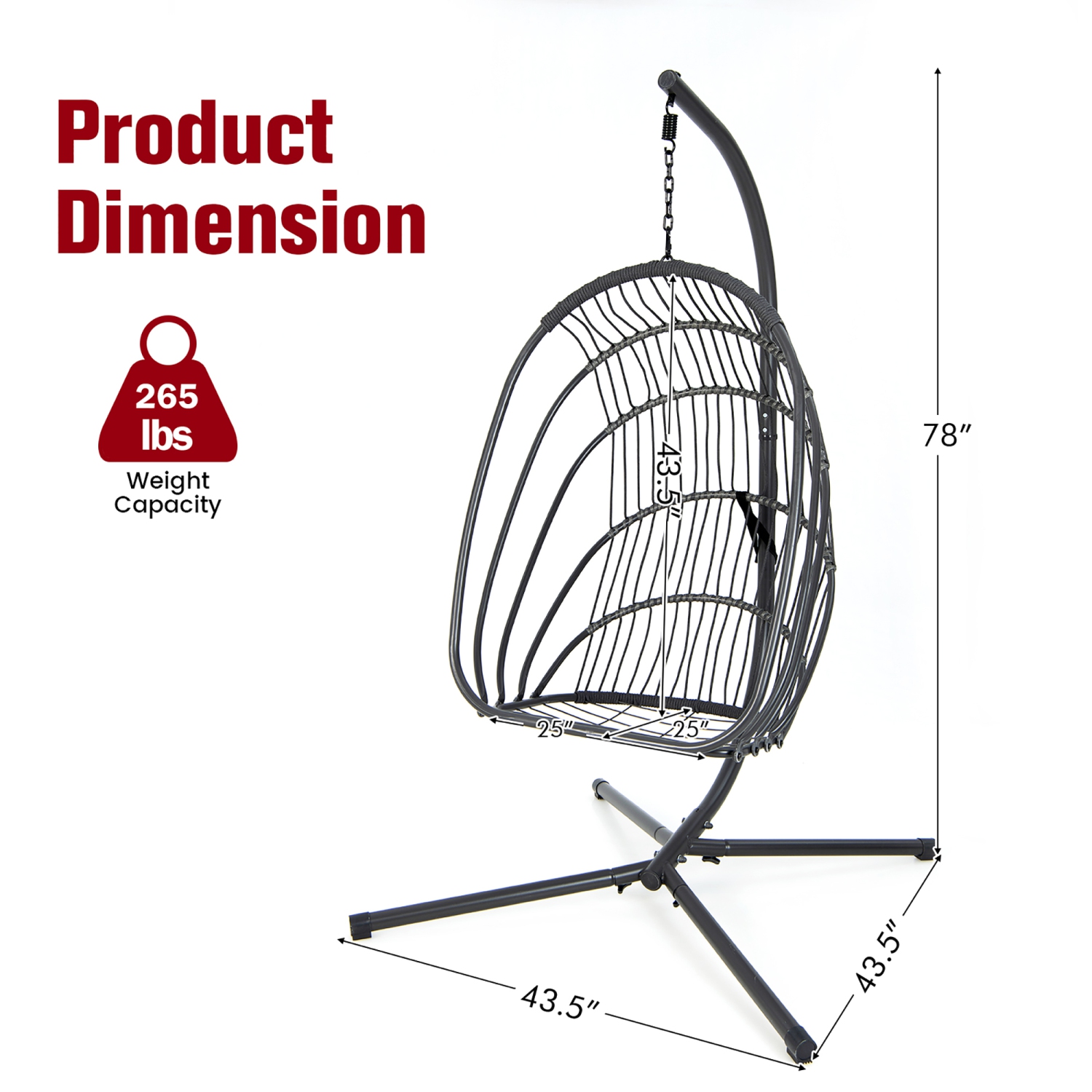 Costway Hanging Folding Egg Chair with Stand Soft Cushion Pillow Swing Hammock