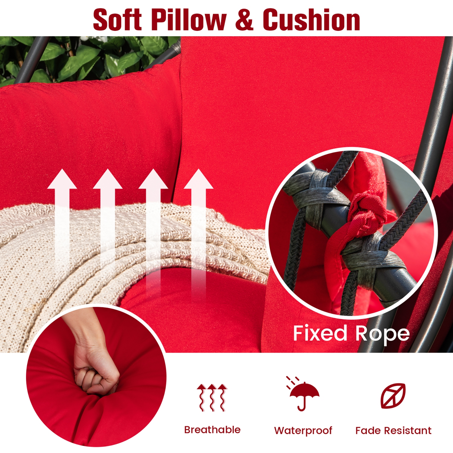 Costway Hanging Folding Egg Chair with Stand Soft Cushion Pillow Swing Hammock