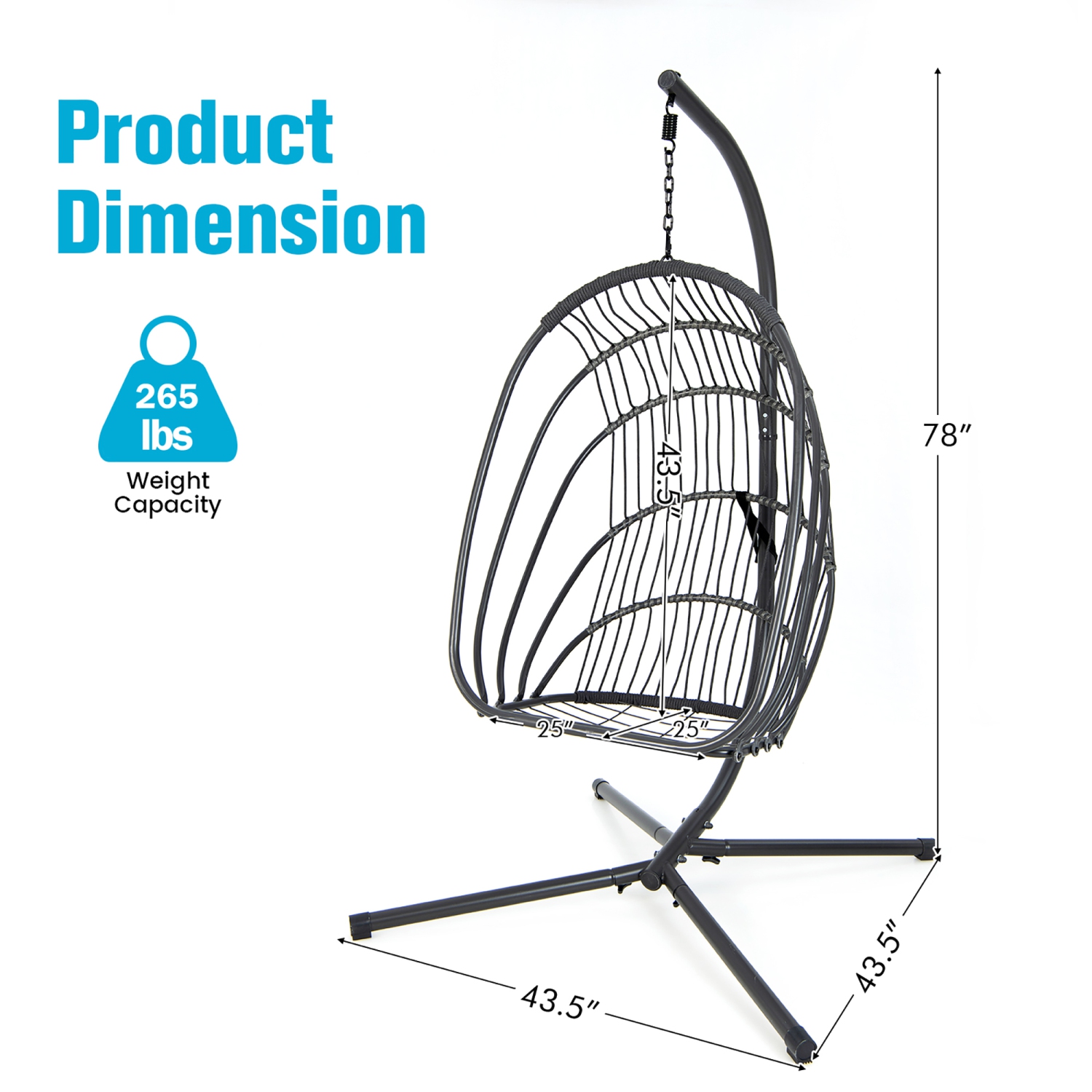 Costway Hanging Folding Egg Chair with Stand Soft Cushion Pillow Swing Hammock