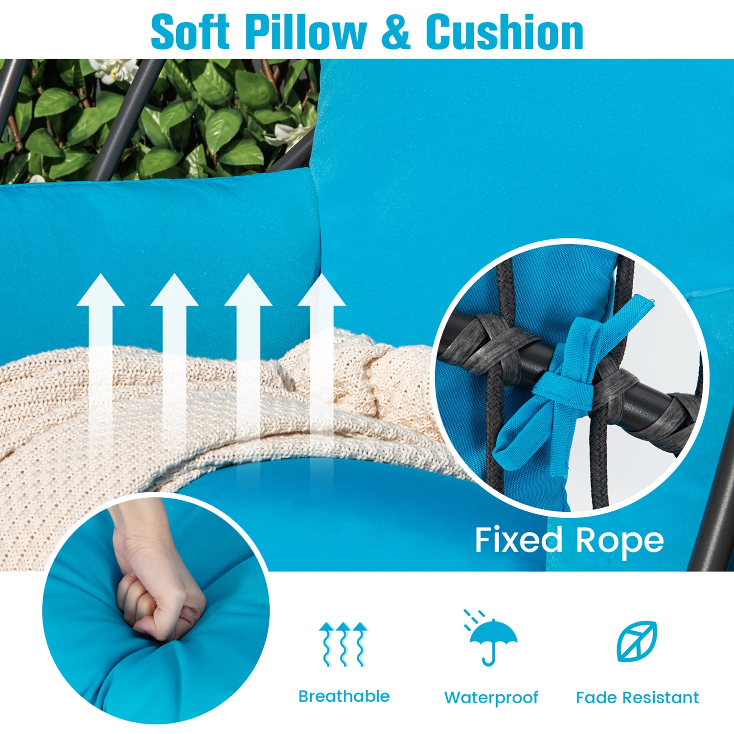 Costway Hanging Folding Egg Chair with Stand Soft Cushion Pillow Swing Hammock