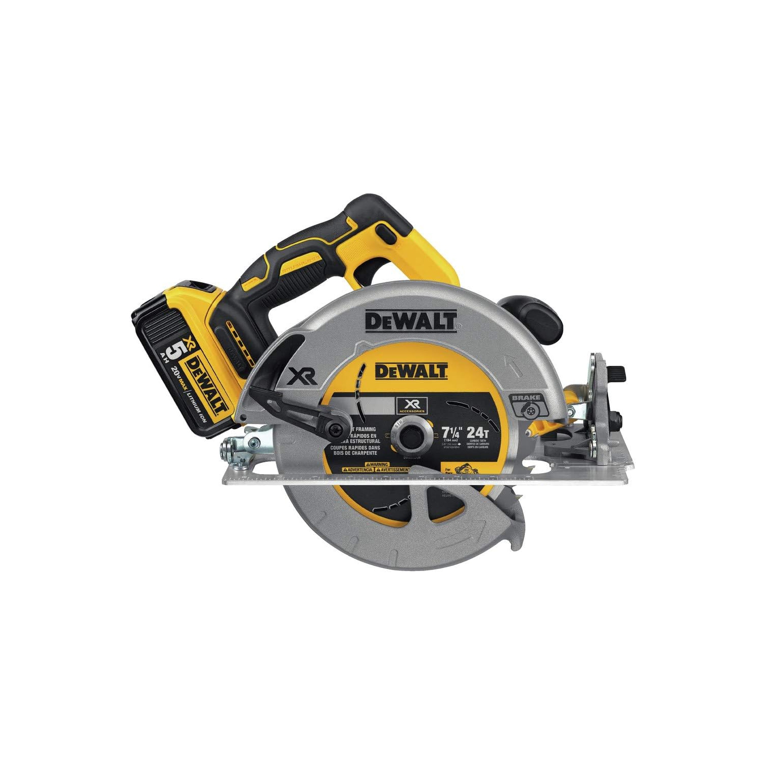 Remis à neuf – Scie circulaire sans fil au lithium-ion de 7 1/4 20&nbsp;V MAX XR de DEWALT avec batterie et chargeur 5&nbsp;Ah SEULEMENT