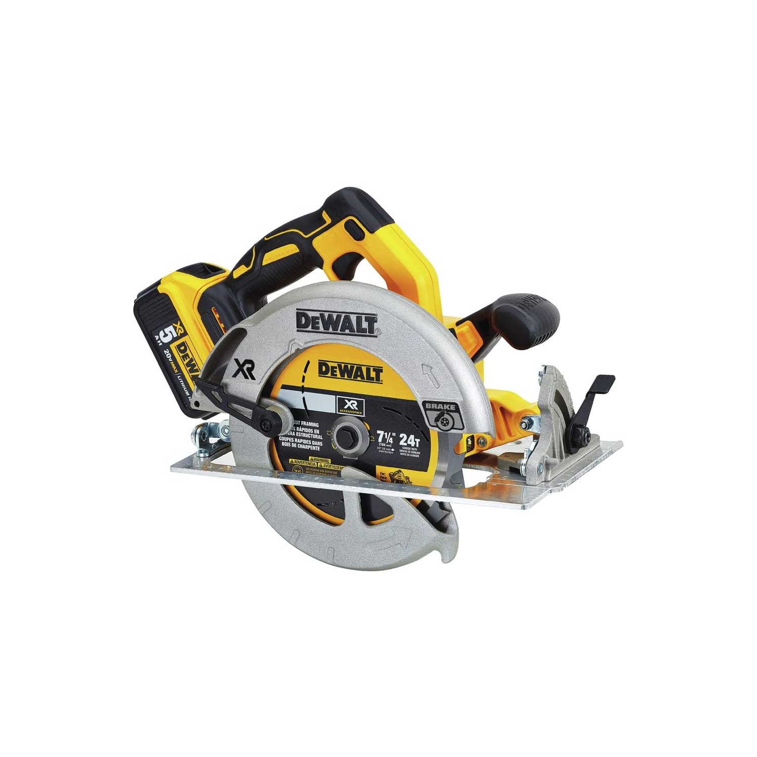 Remis à neuf – Scie circulaire sans fil au lithium-ion de 7 1/4 20&nbsp;V MAX XR de DEWALT avec batterie et chargeur 5&nbsp;Ah SEULEMENT