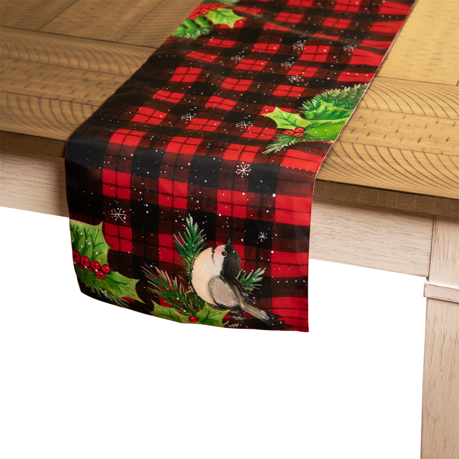 Chemin de table de Noël rectangulaire à motif écossais avec houx et baies - 72&nbsp;po