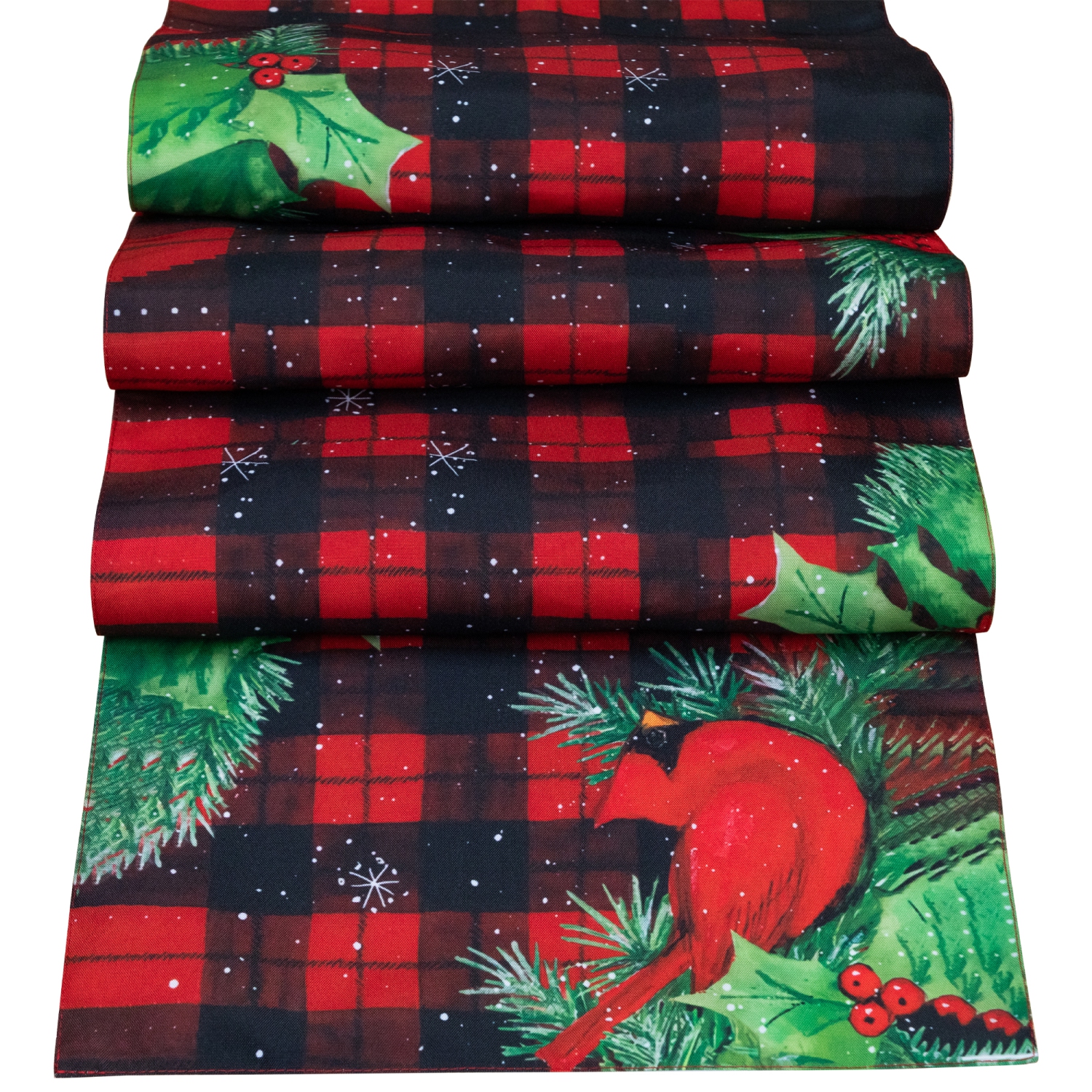 Chemin de table de Noël rectangulaire à motif écossais avec houx et baies - 72&nbsp;po