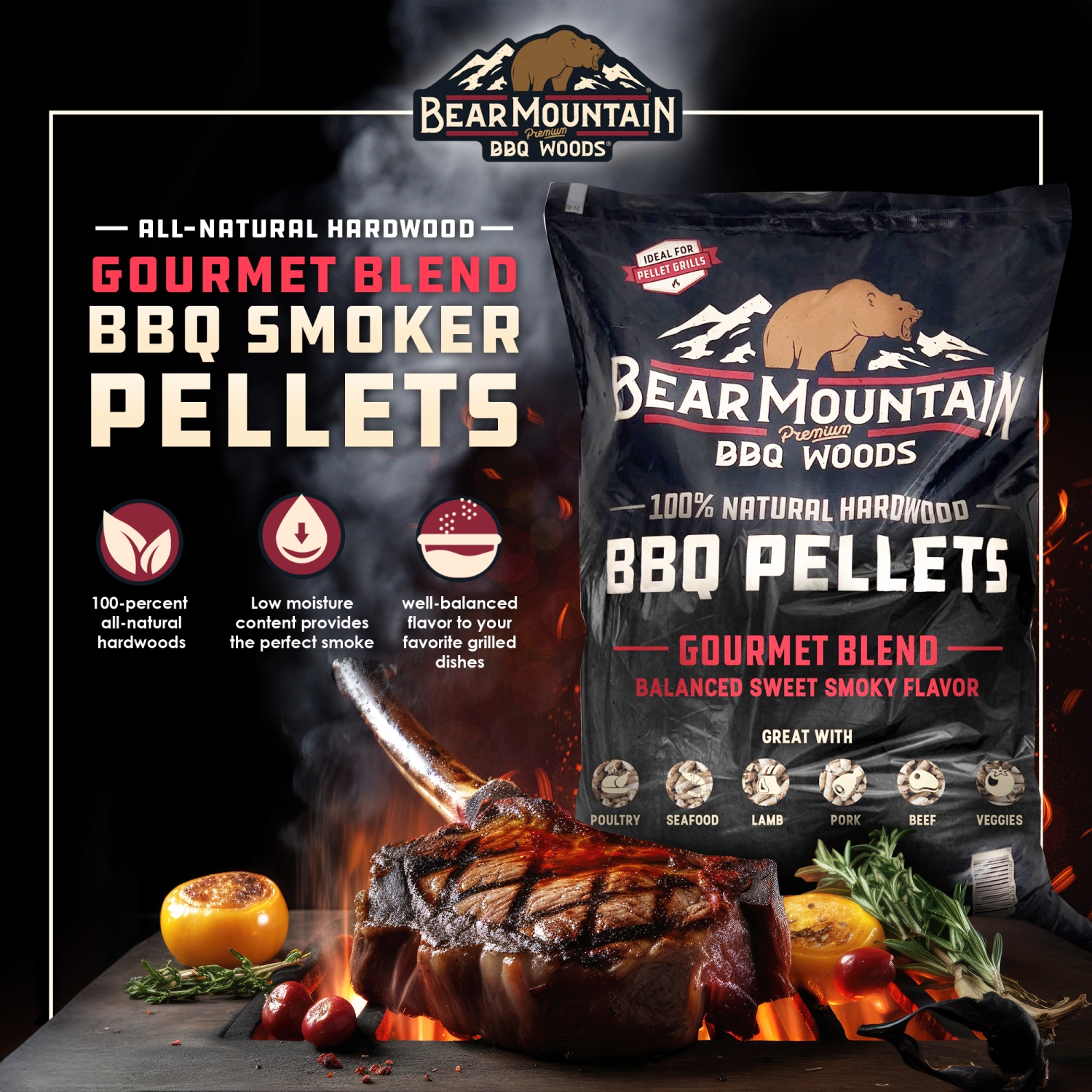 Bear Mountain – Granules de fumoir Gourmet Blend en bois dur entièrement naturel FB99, 40&nbsp;lb