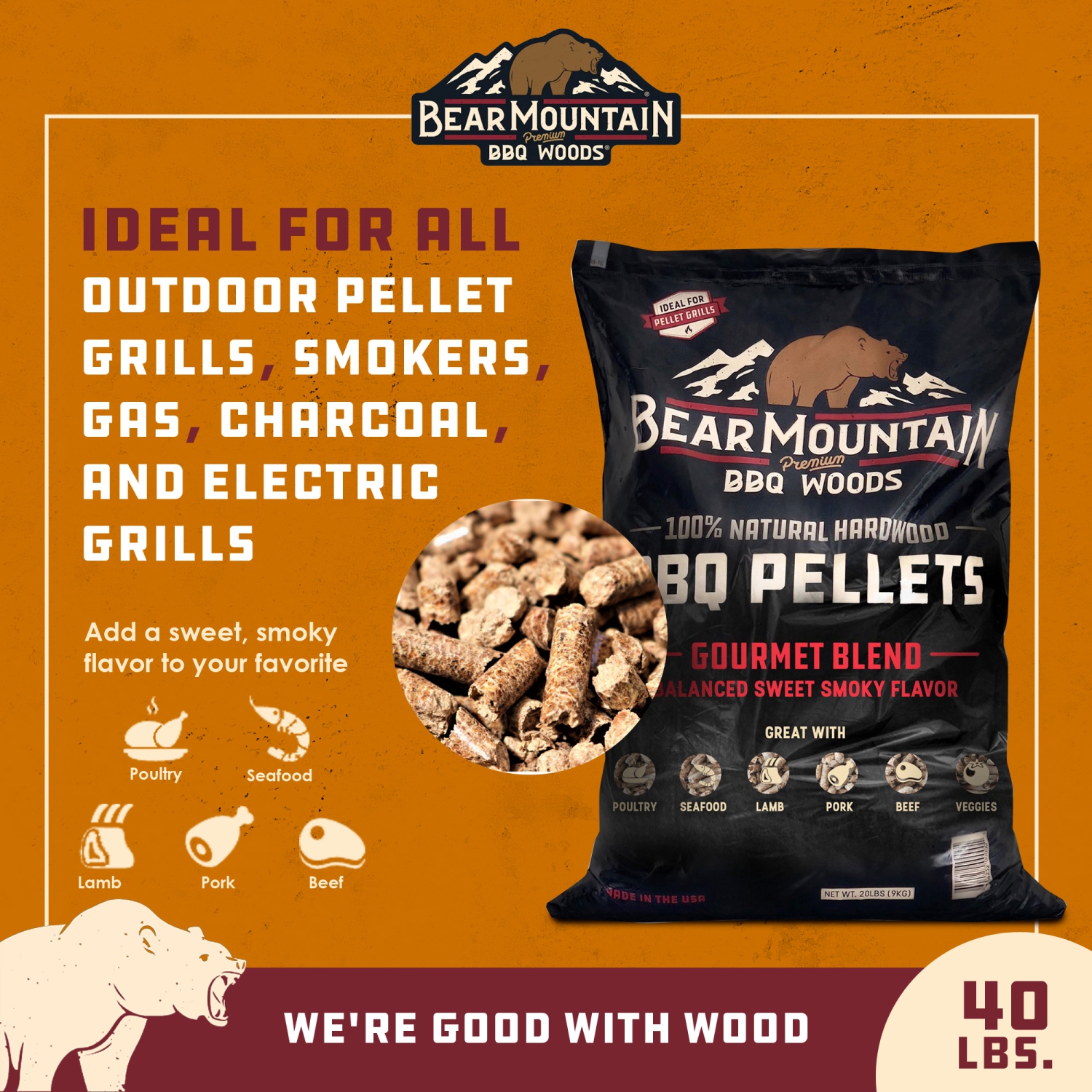 Bear Mountain – Granules de fumoir Gourmet Blend en bois dur entièrement naturel FB99, 40&nbsp;lb