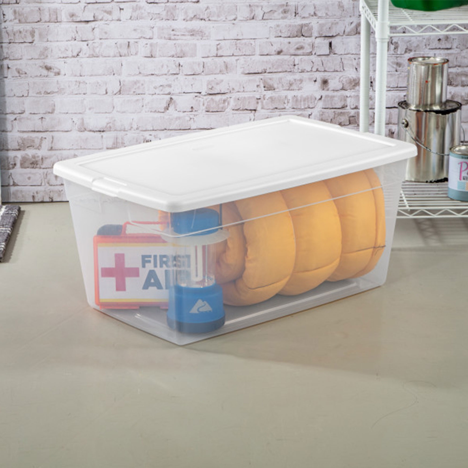 Sterilite 90 Quart Storage Box Container with Clear Base & White Lid,