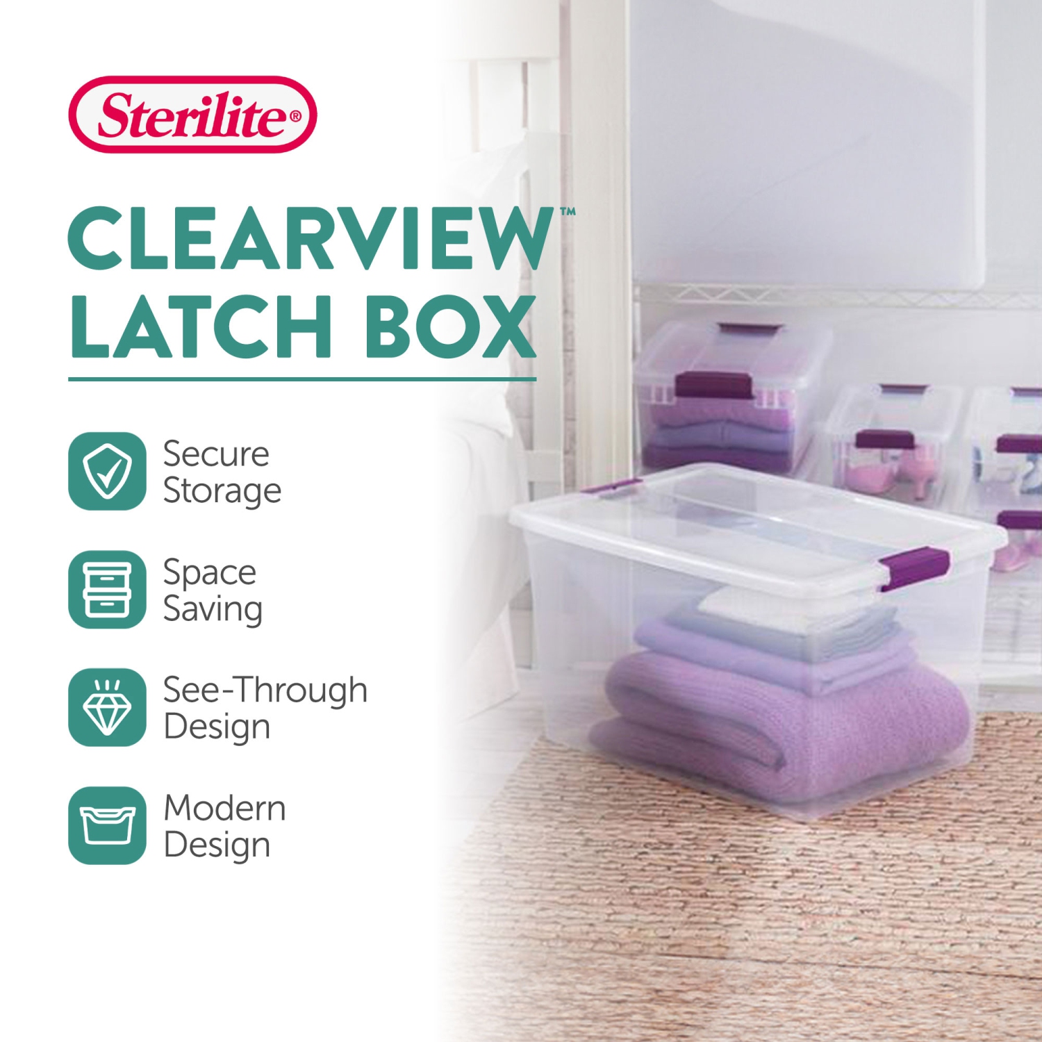 Sterilite 66 Quart ClearView Storage Tote Container with Latching Lid,