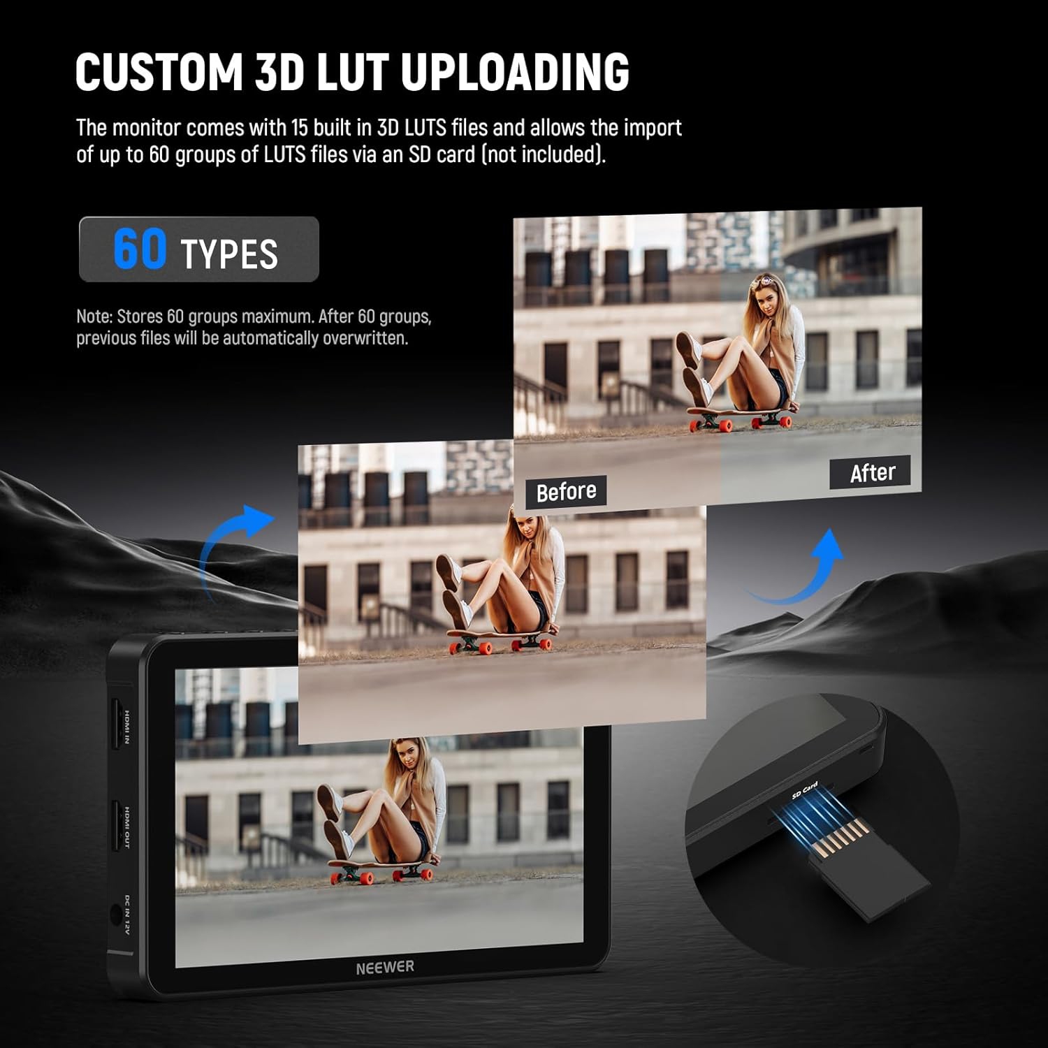 Refurbished - NEEWER F700 7" Camera Field Monitor, 2000nit HD 1920x1080 IPS Touch Screen with 3D LUT, 4K HDMI Loop in/Out - F700 w/ 1 NP-F750 Battery