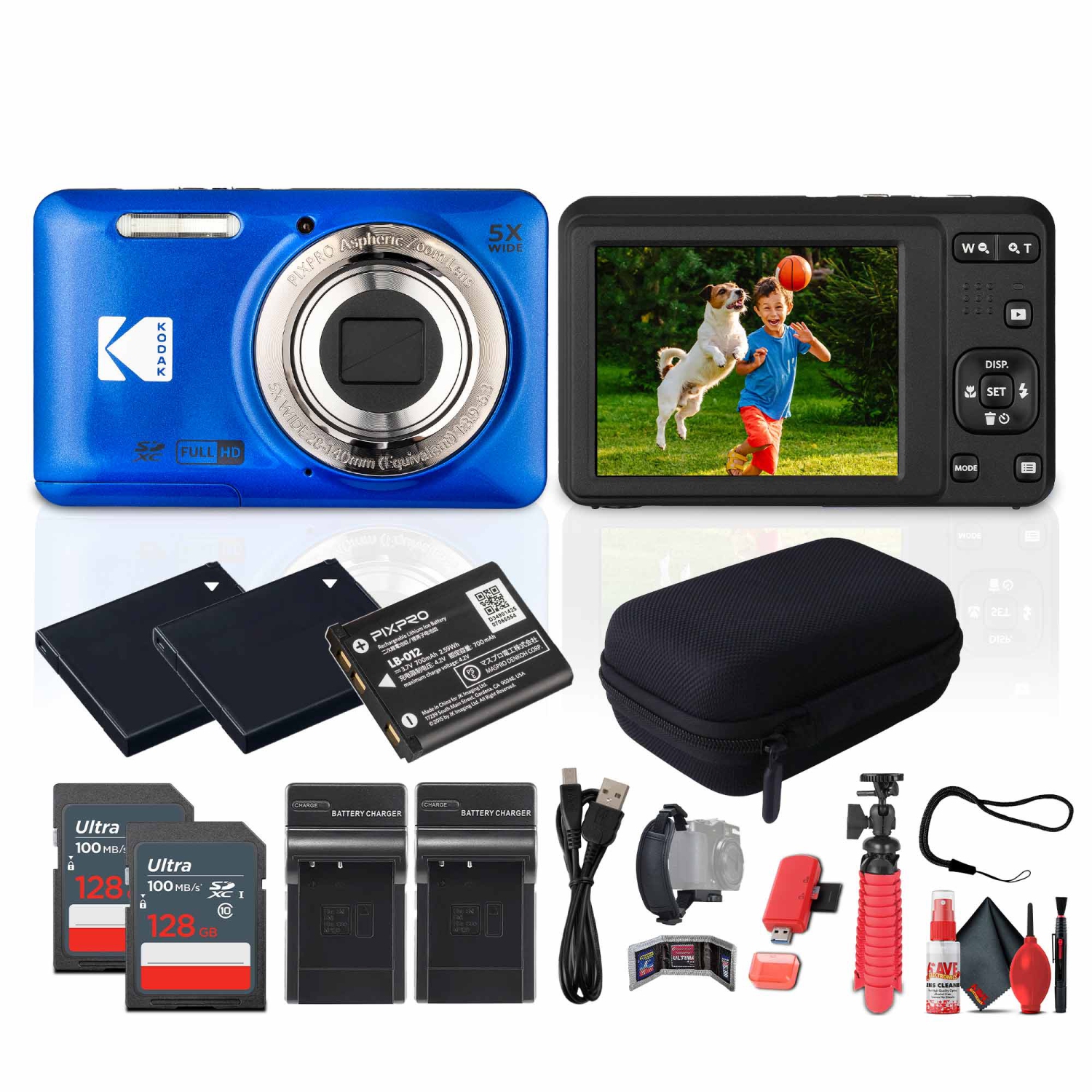 Kodak Pixpro FZ55 Digital Camera in Blue Bundle with Accessories