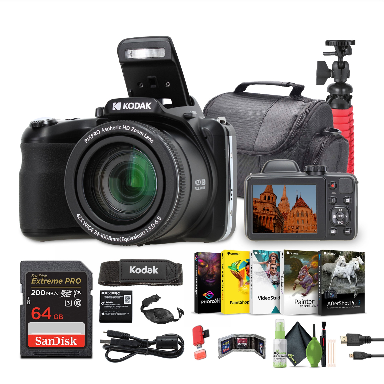 KODAK PIXPRO AZ425 20MP Digital Vlogging Camera +64GB Memory Card + More