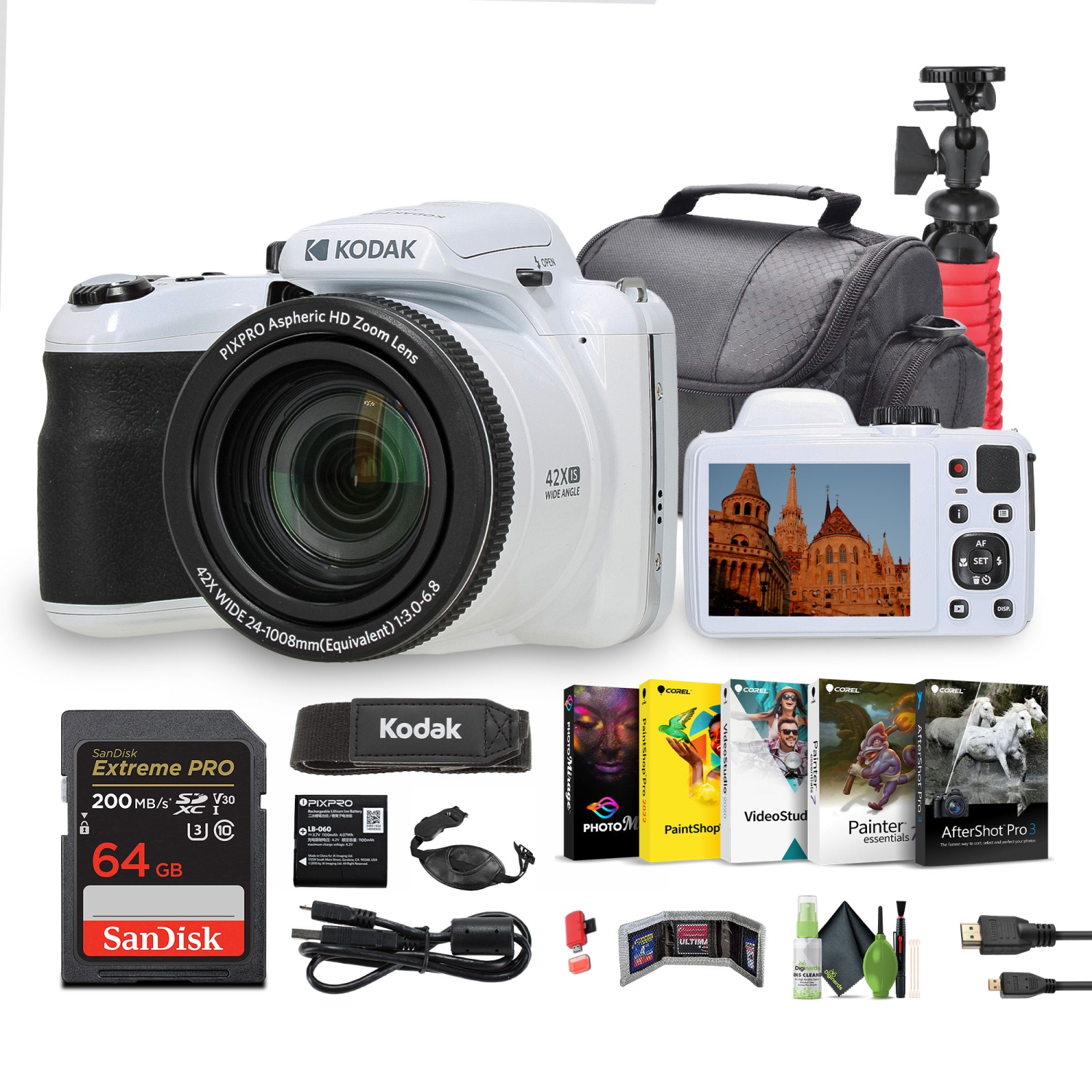 KODAK PIXPRO AZ425 20MP Digital Vlogging Camera +64GB Memory Card + More