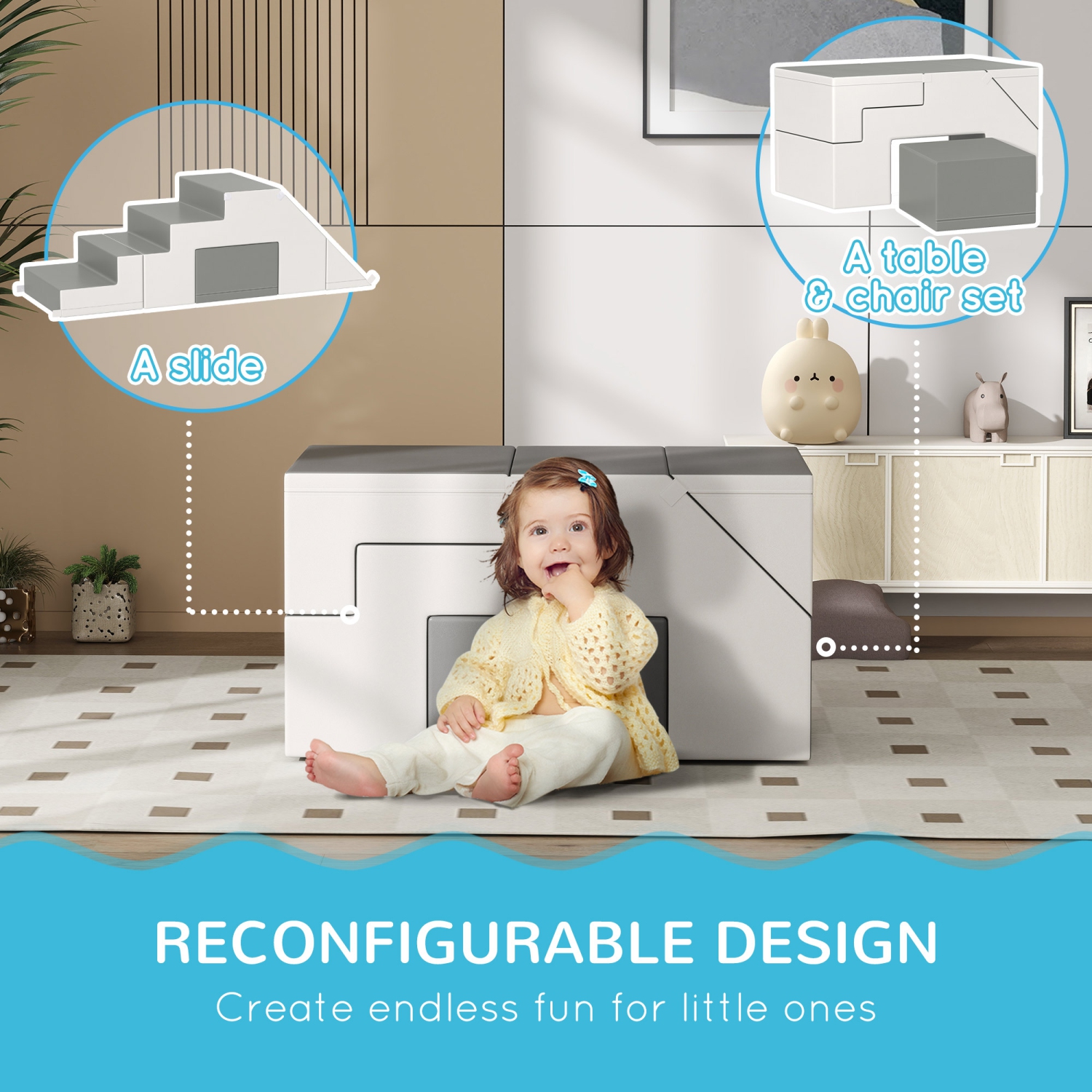 Qaba Kids Crawl and Climb Foam Play Set Toddler Nugget 2-Piece Interactive Set for Climbing, Crawling, Sliding Play Zone for Baby Preschooler 1-3