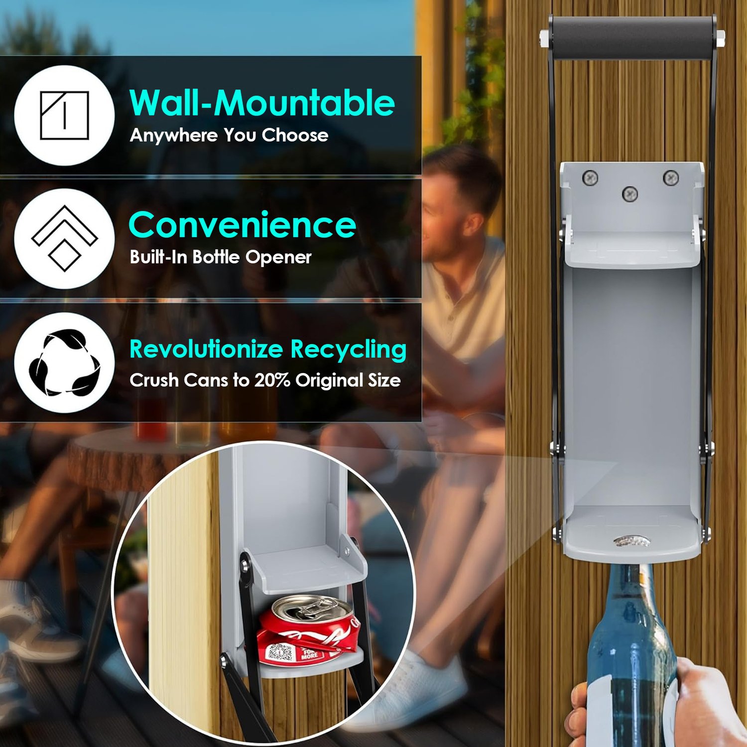 Can Breaker, 16 oz Wall Mounted Home Dispensing Can Breaker Smasher Beer Drink Cans Crushing Recycling Tool