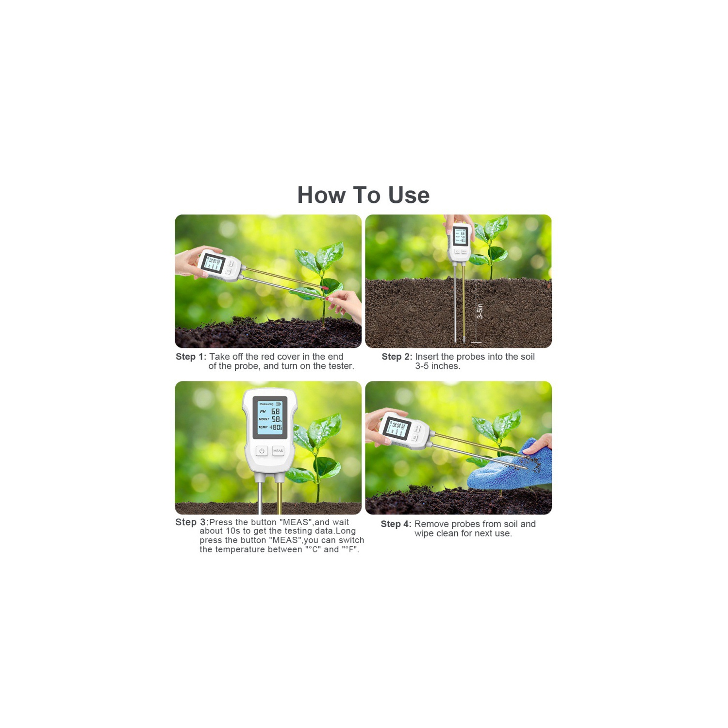 Soil Meter,3 in 1 Digital Plant Soil Moisture Meter with PH/Moisture/Temperature for Garden,Lawn,Farming and House/Outdoor Plants