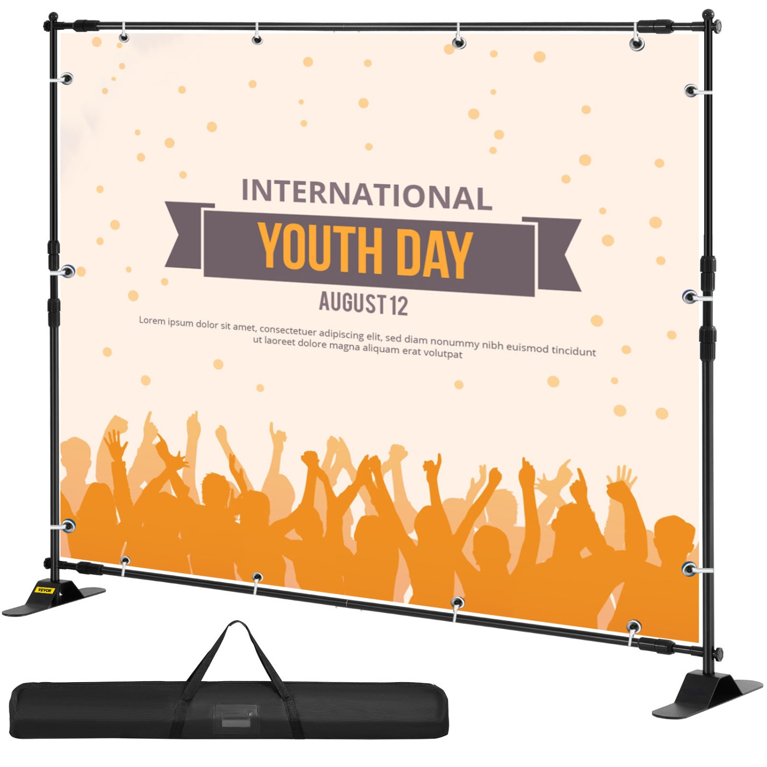 VEVOR 8 x 8 Ft Backdrop Banner Stand, Adjustable Heavy Duty Background Stand with 1 Carrying Bag, Backdrop Stand for Parties, Wedding, Photo Booth,