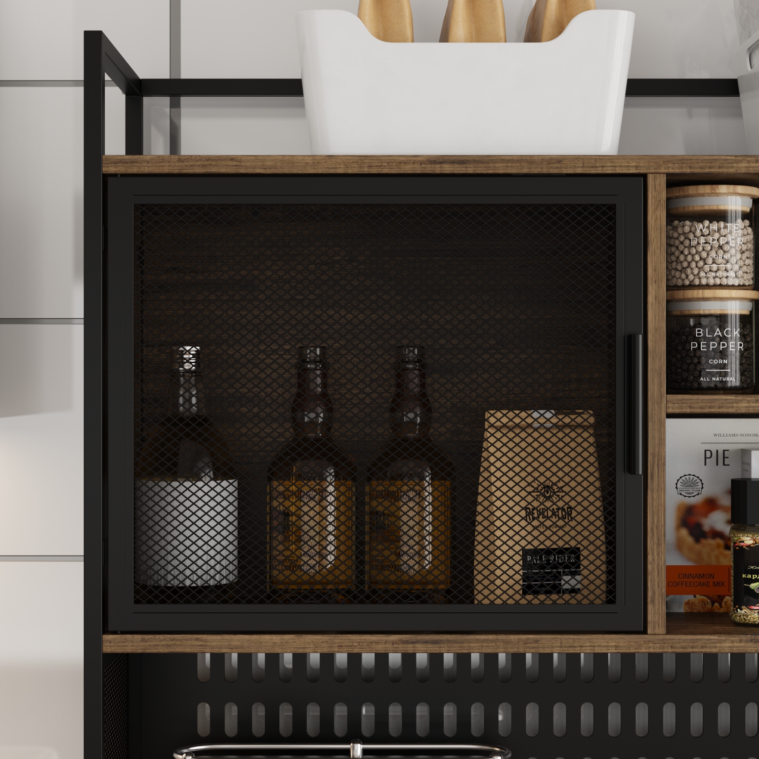 Famapy Rustic Industrial Kitchen Sideboard Buffet Cabinet with Hutch – Wood and Metal Storage Unit with Drawers, Cabinets