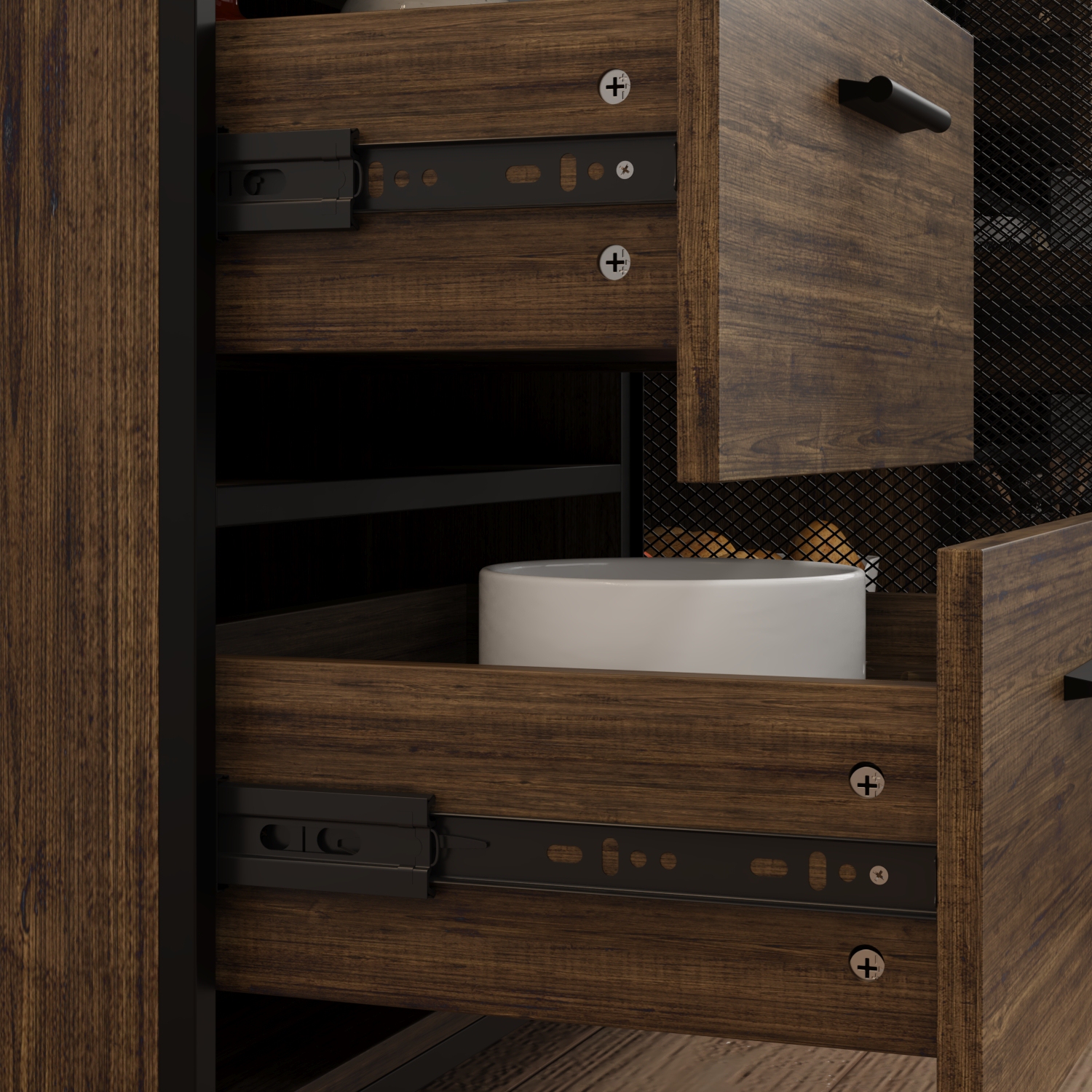 Famapy Rustic Industrial Kitchen Sideboard Buffet Cabinet with Hutch – Wood and Metal Storage Unit with Drawers, Cabinets