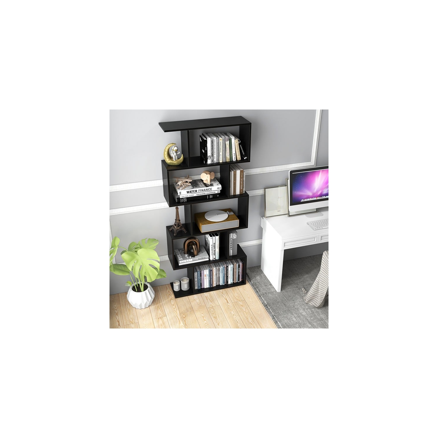 5-Tier Bookshelf with Anti-Toppling Device for Living Room or Home Office Storage