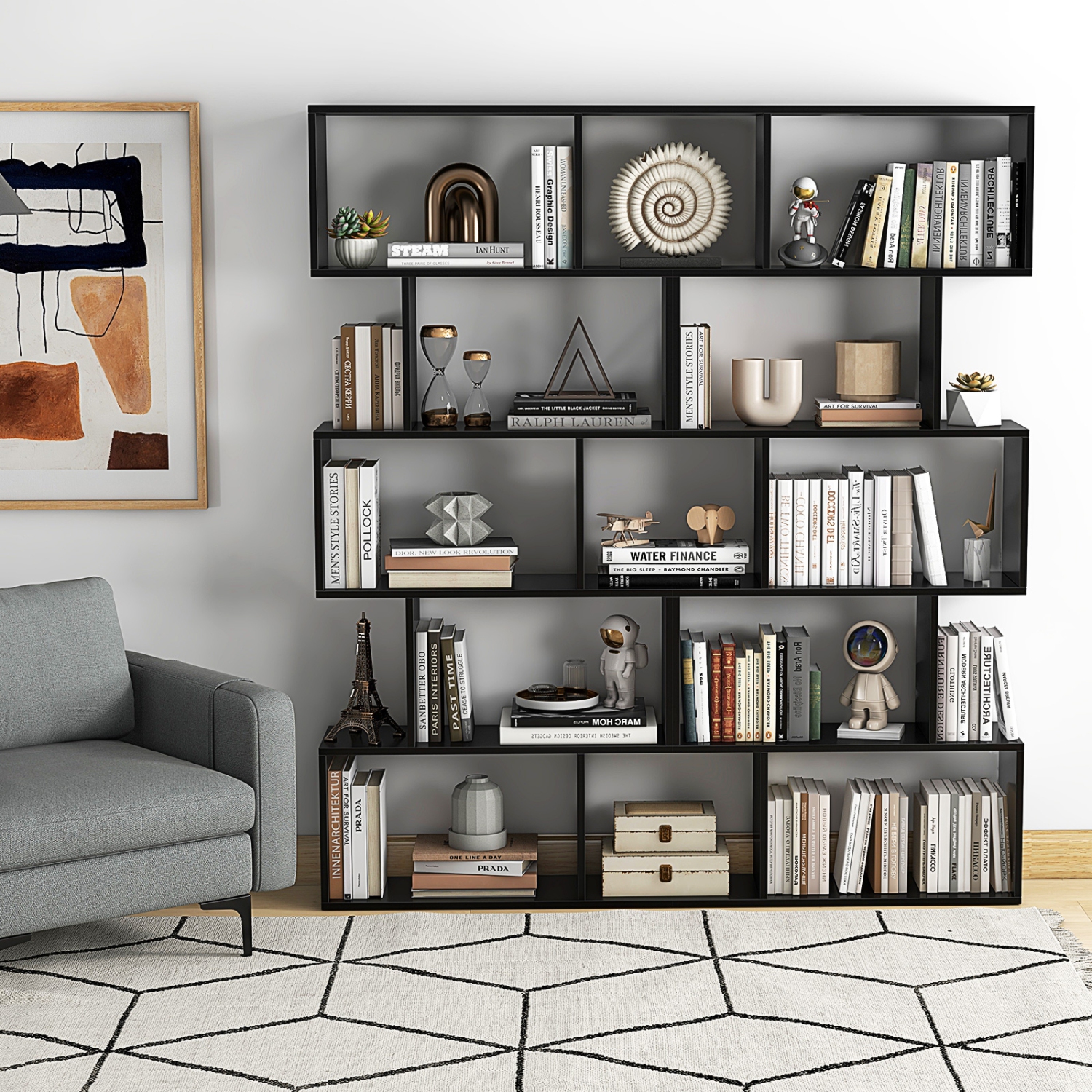 5-Tier Bookshelf with Anti-Toppling Device for Living Room or Home Office Storage