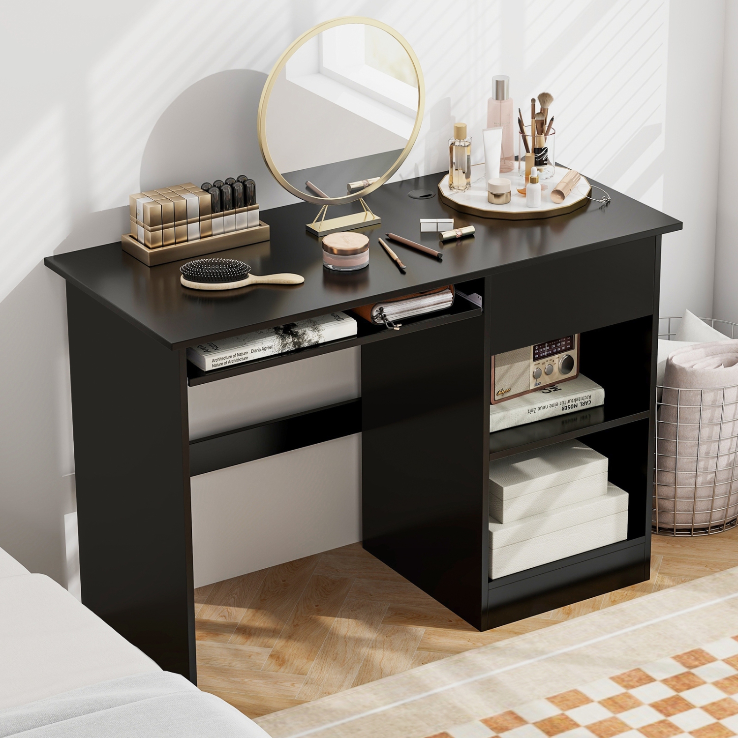 Wooden Computer Desk with CPU Stand, Spacious Workspace for Office or Home