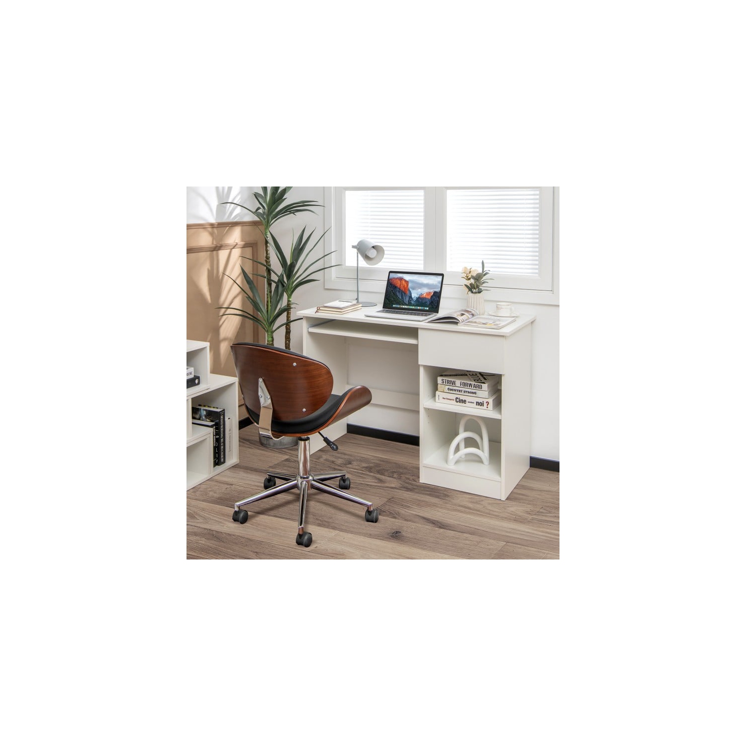 Bureau d'ordinateur en bois avec support pour unité centrale, espace de travail spacieux pour le bureau ou la maison