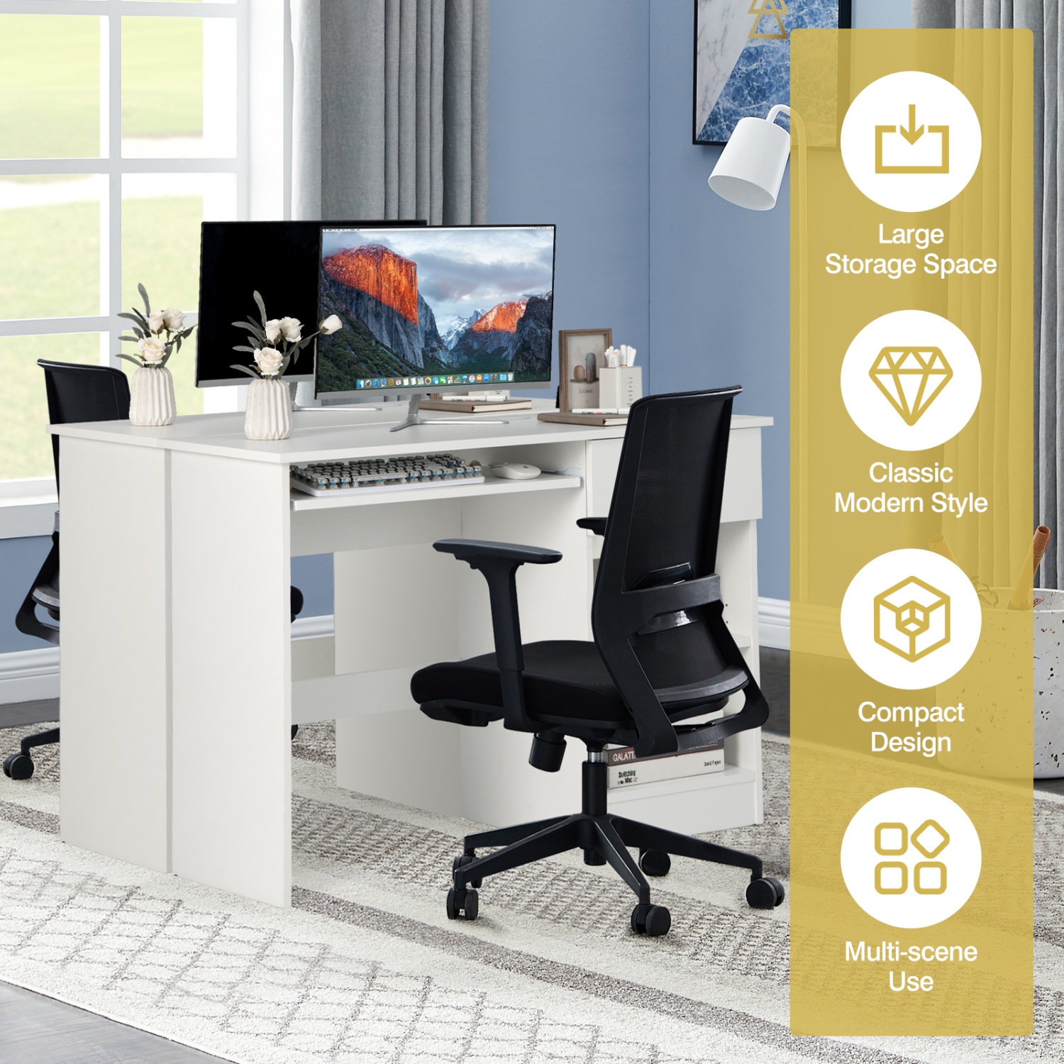 Bureau d'ordinateur en bois avec support pour unité centrale, espace de travail spacieux pour le bureau ou la maison