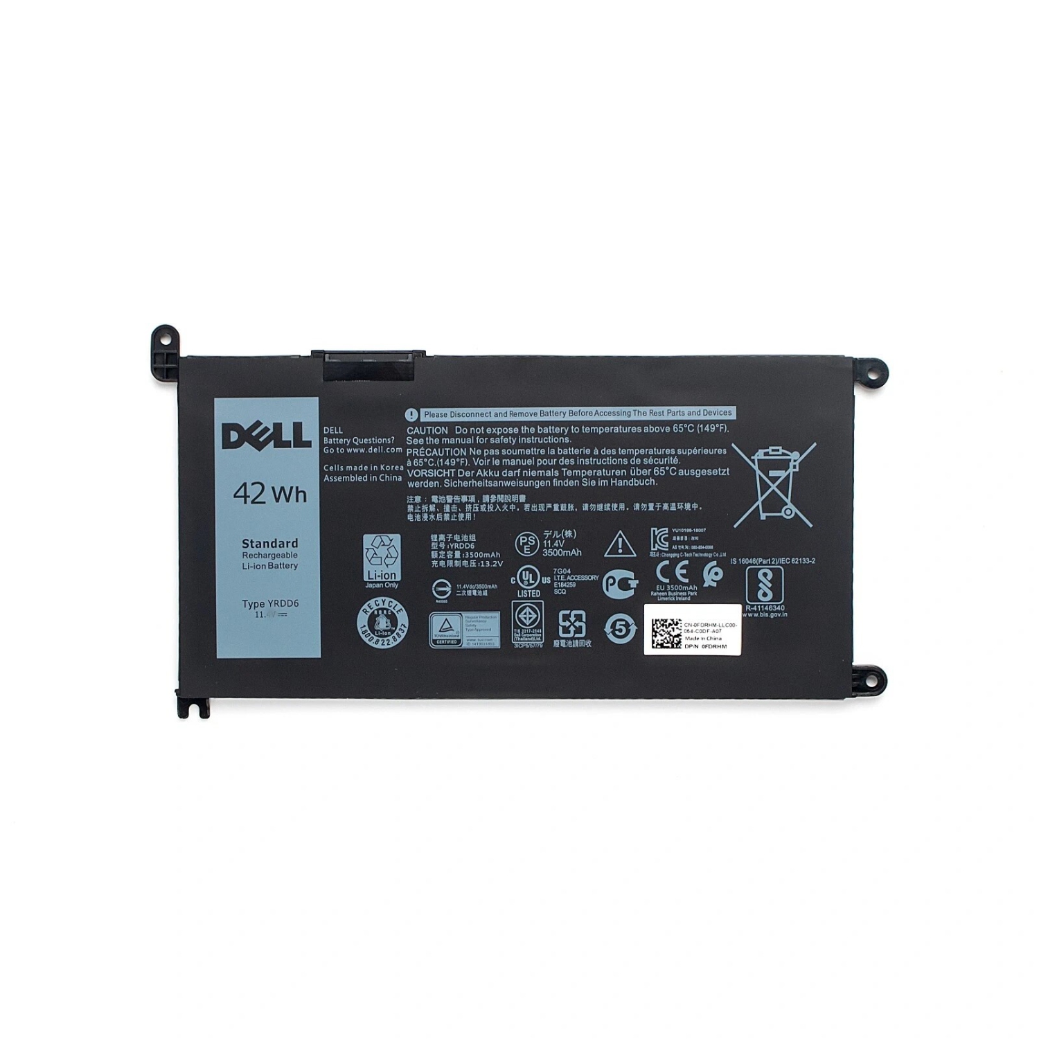 42Wh YRDD6 Battery for Dell Inspiron 7586 5482 5485 5491 5591 3310 2-in-1 5593 5591 5480 3493 3582 3583 3584 3593 3793 5493 5585 5590 5594 5598 Vostro 3491 5481 5581 5490 5590