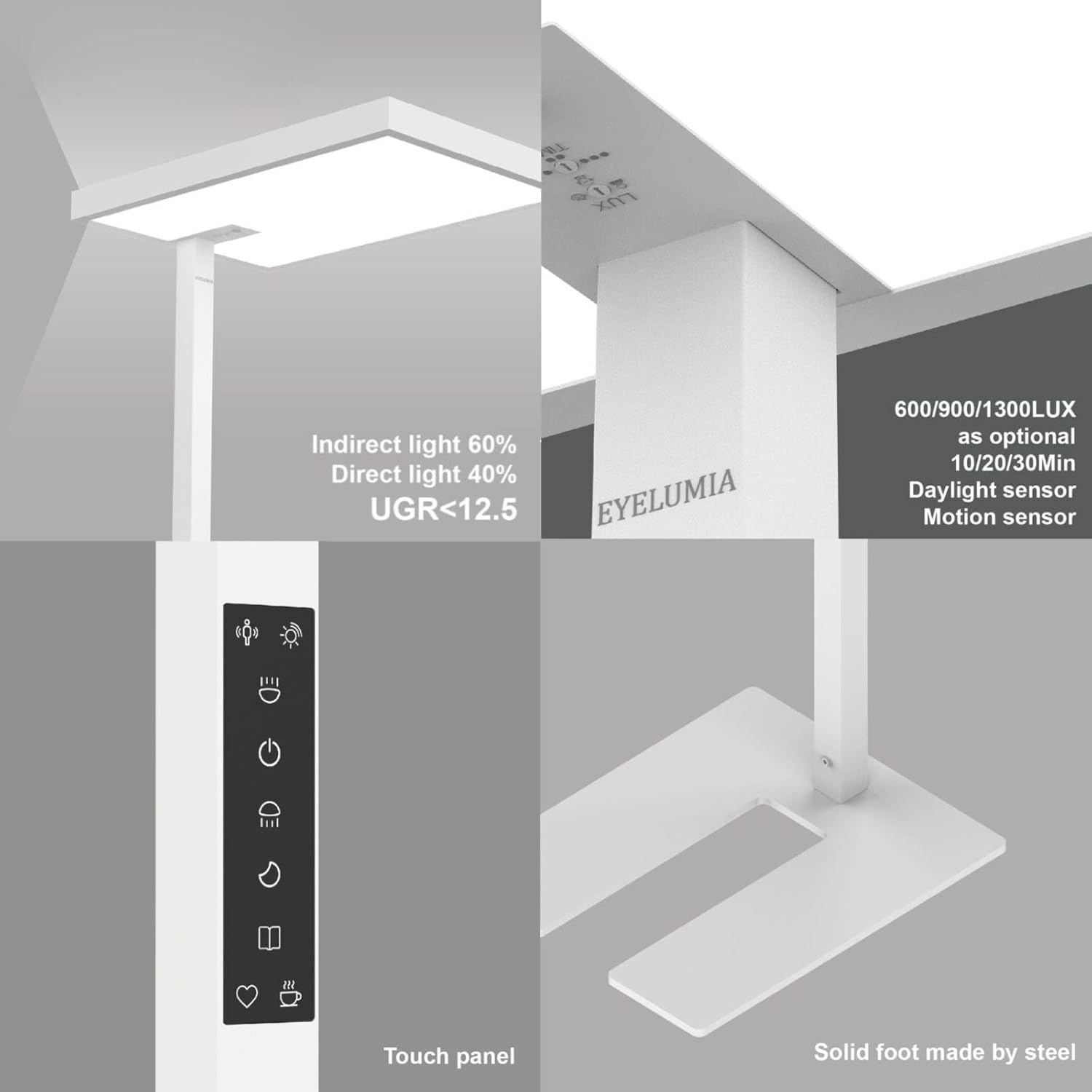Lampe de plancher à spectre complet Eyelumia LED, lampe debout à vision variable avec 10800LM, 4000K, 120&nbsp;W, contrôle intelligent, pour salon et