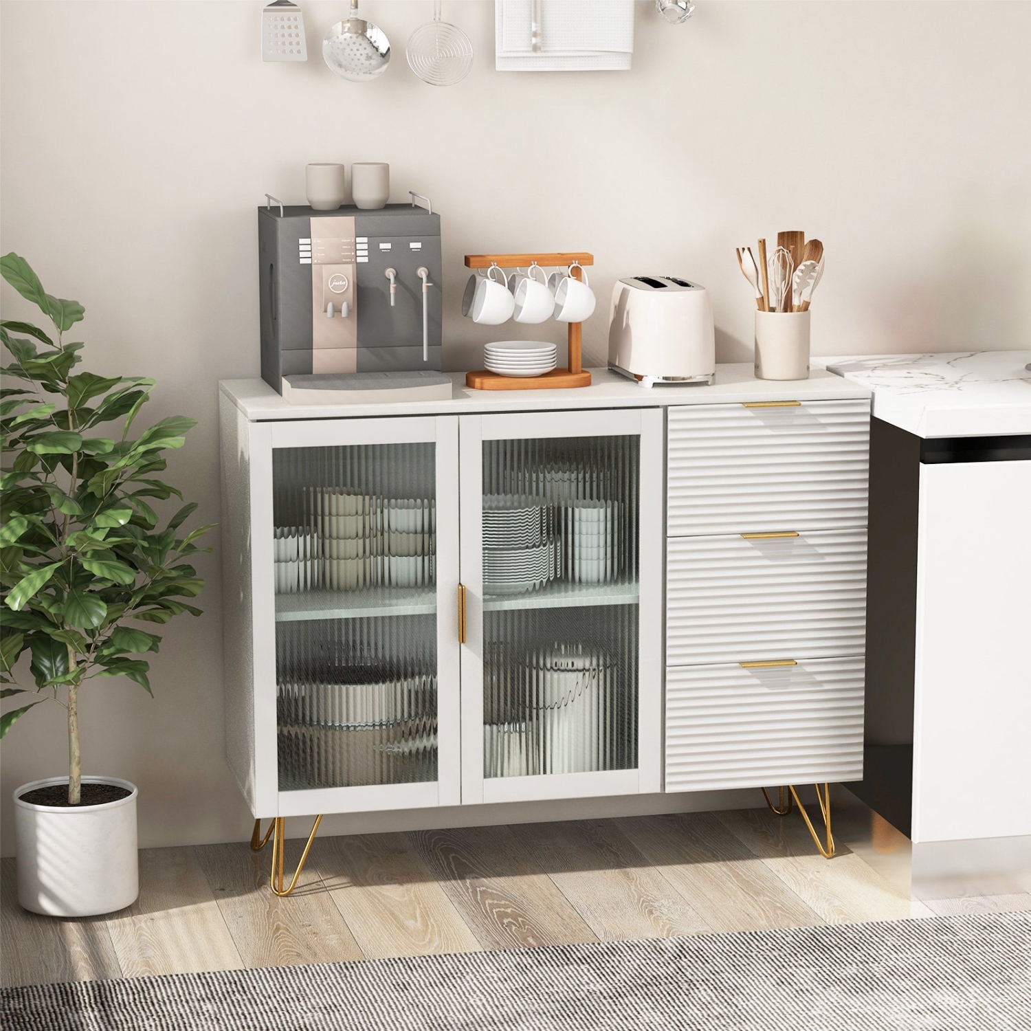 Modern Sideboard Buffet Cabinet with 2 Doors and 3 Drawers for Dining or Living Room