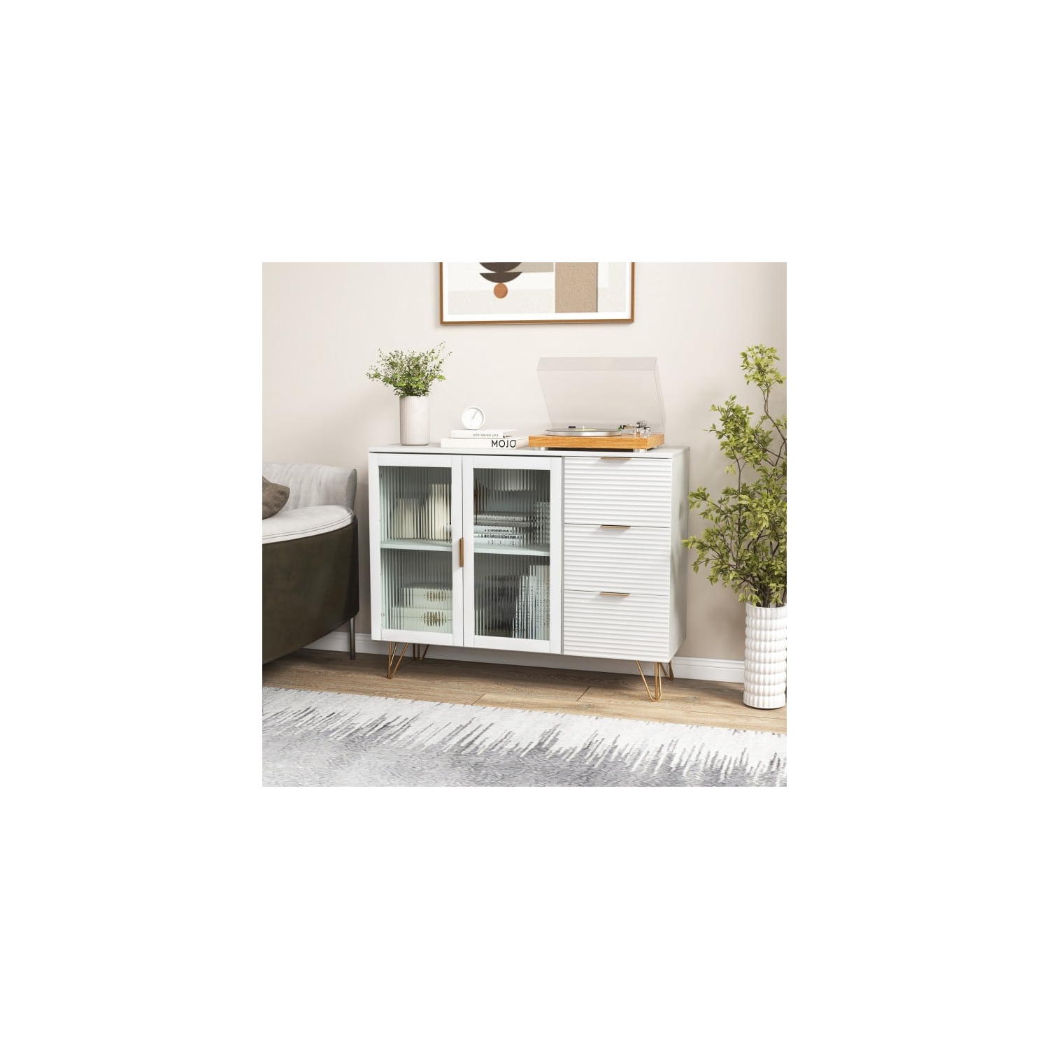 Modern Sideboard Buffet Cabinet with 2 Doors and 3 Drawers for Dining or Living Room