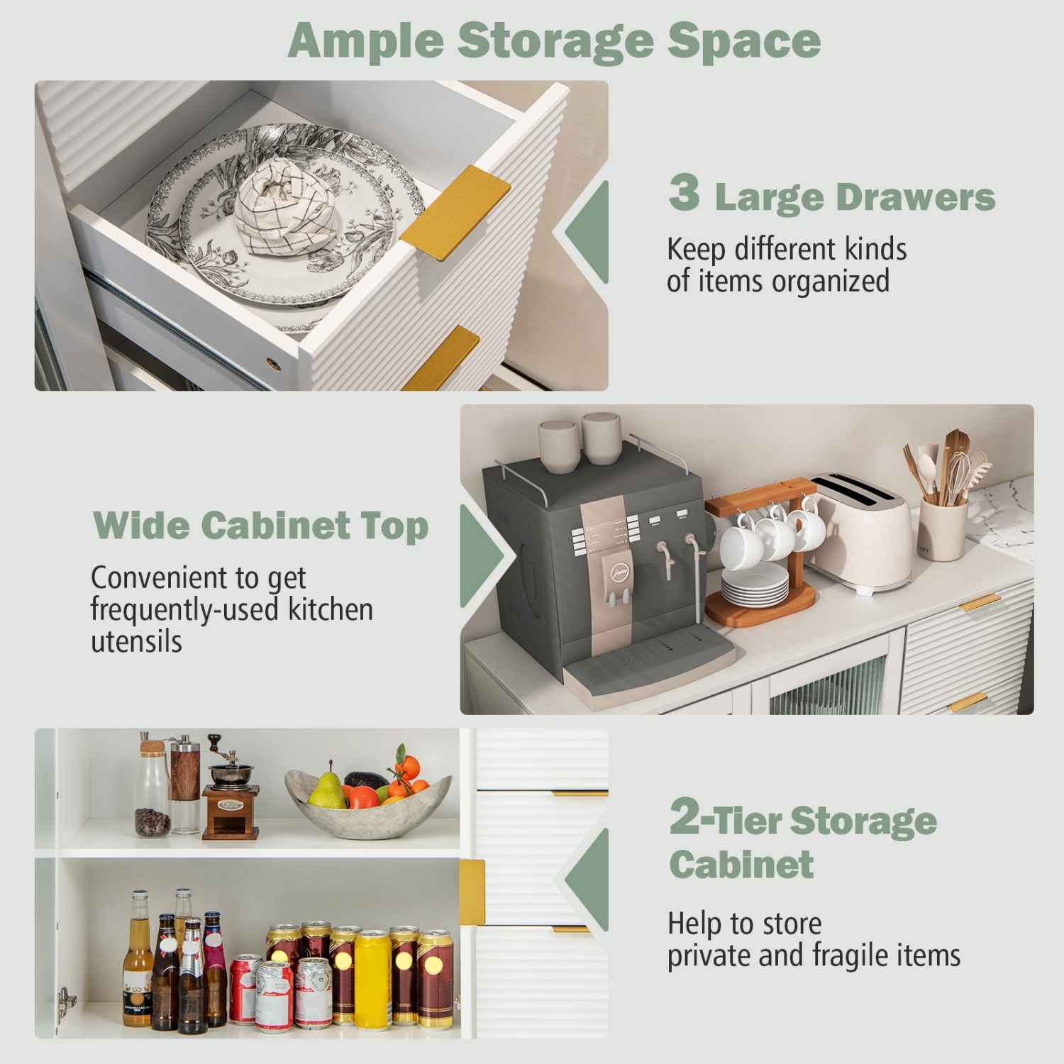 Modern Sideboard Buffet Cabinet with 2 Doors and 3 Drawers for Dining or Living Room