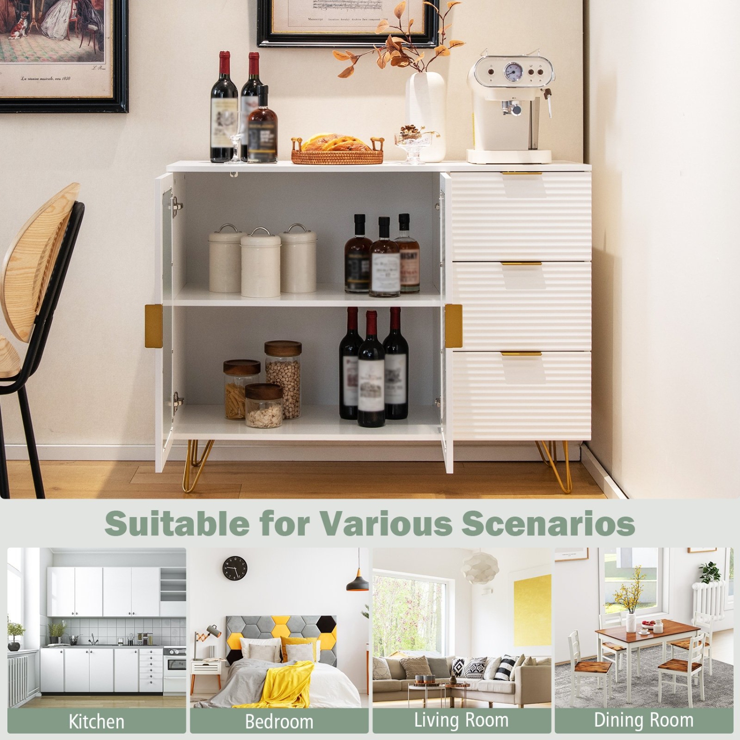 Modern Sideboard Buffet Cabinet with 2 Doors and 3 Drawers for Dining or Living Room