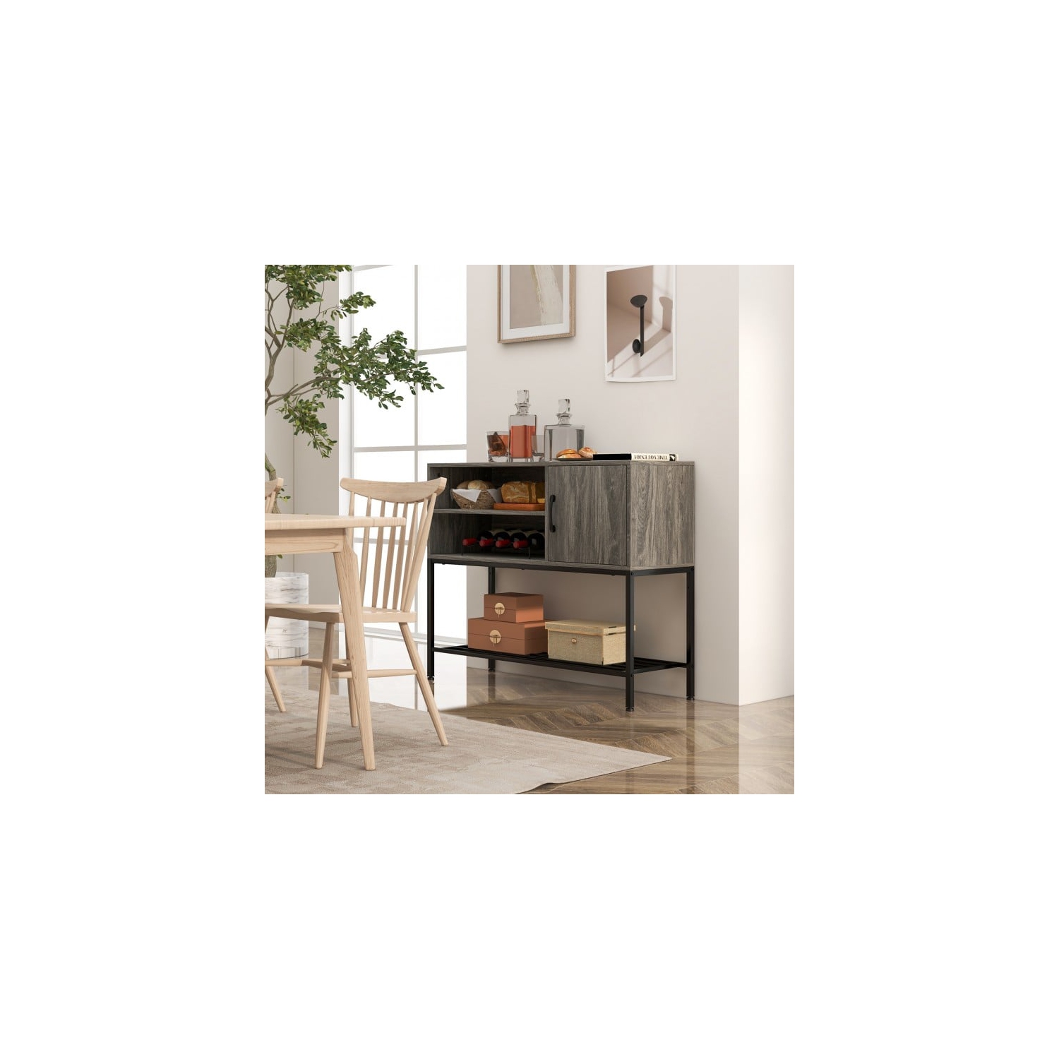 Coffee Bar Cabinet with Power Outlets and USB Port, Buffet Sideboard for Kitchen