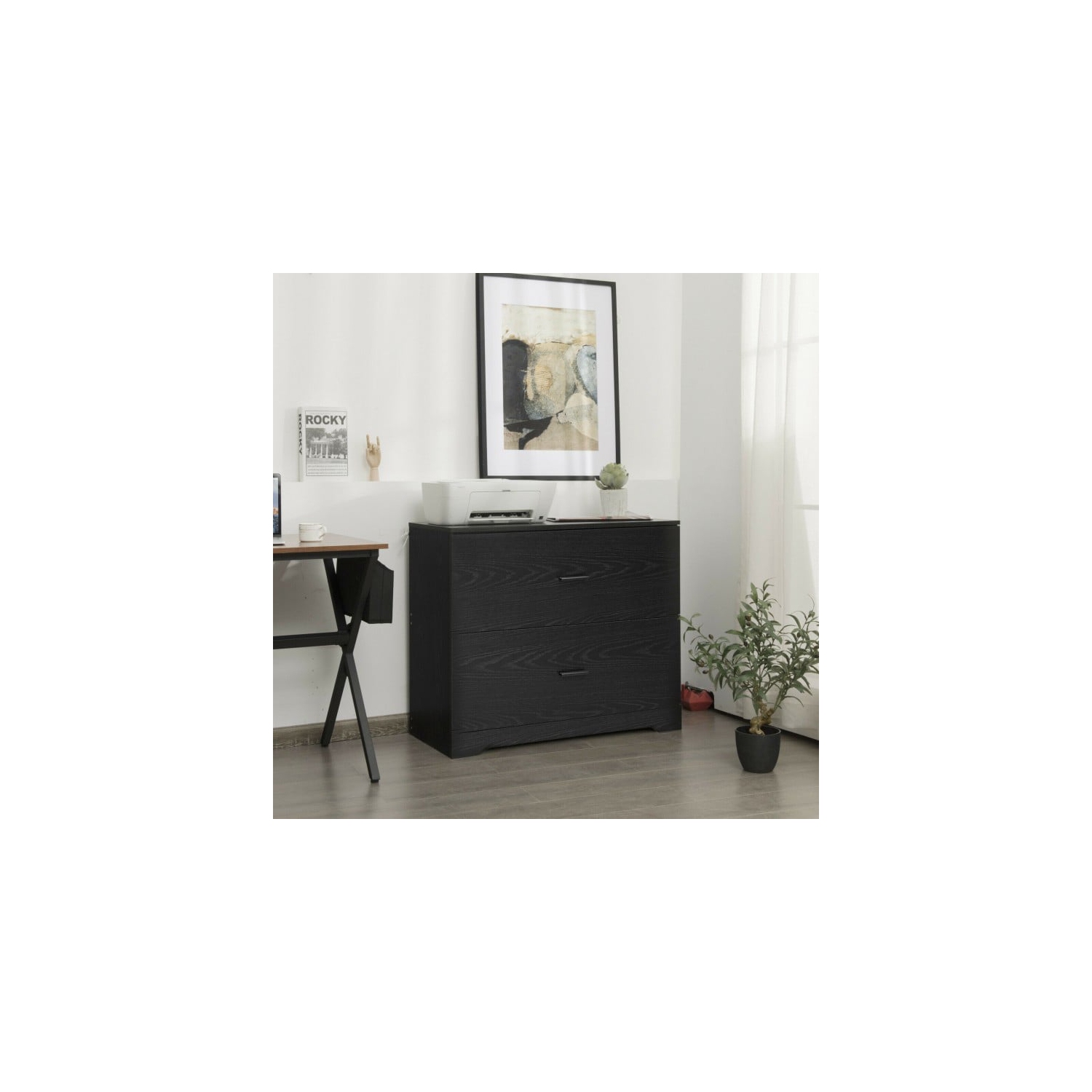 Classeur de bureau avec 2 grands tiroirs et barres ajustables pour le rangement des dossiers de format lettre et ministre