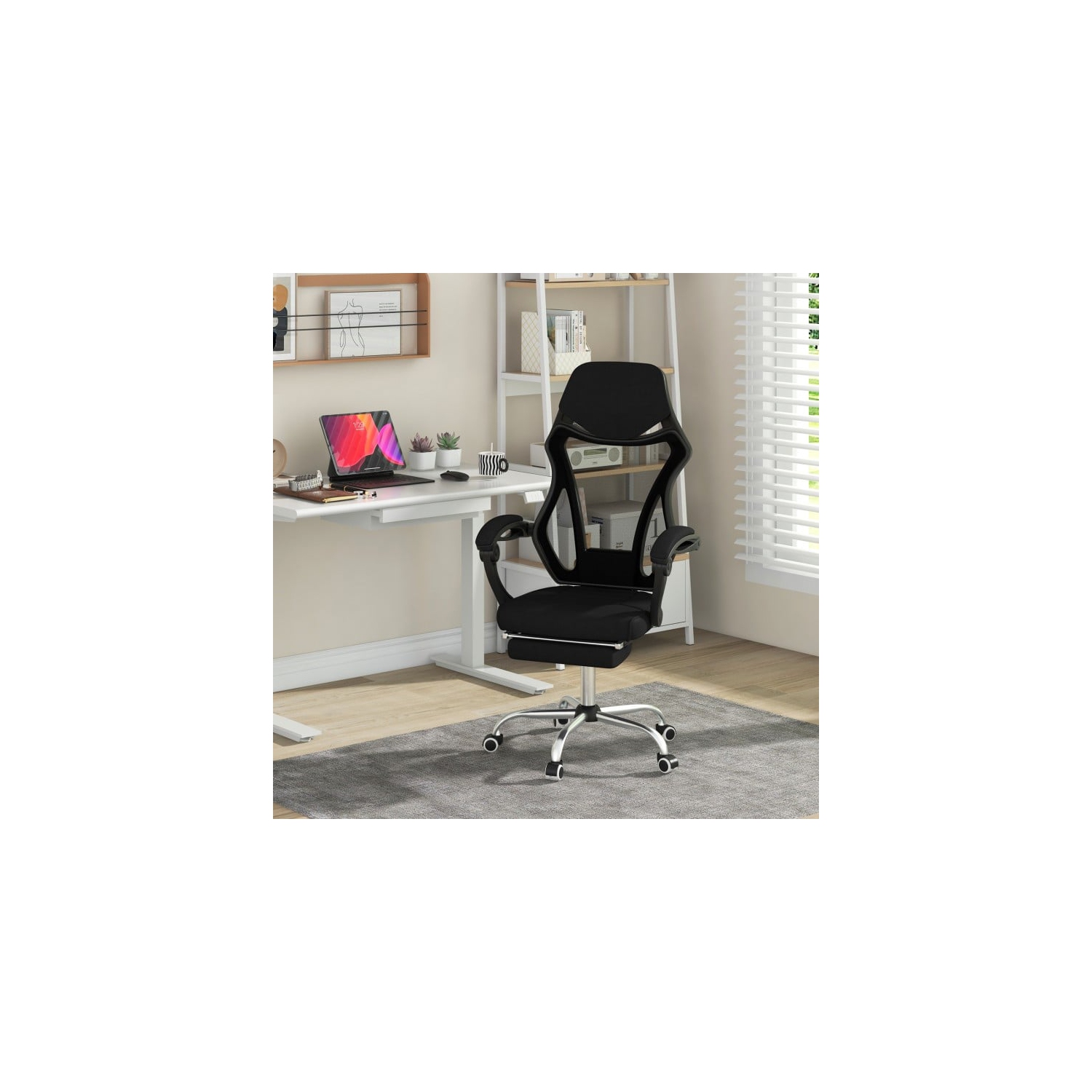 Mesh Office Chair with Ergonomic Design, Footrest, and Tilting Backrest