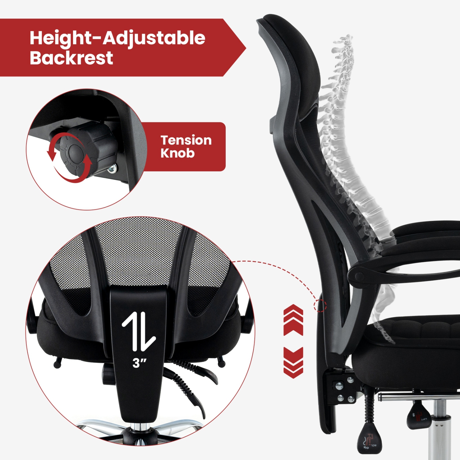 Mesh Office Chair with Ergonomic Design, Footrest, and Tilting Backrest