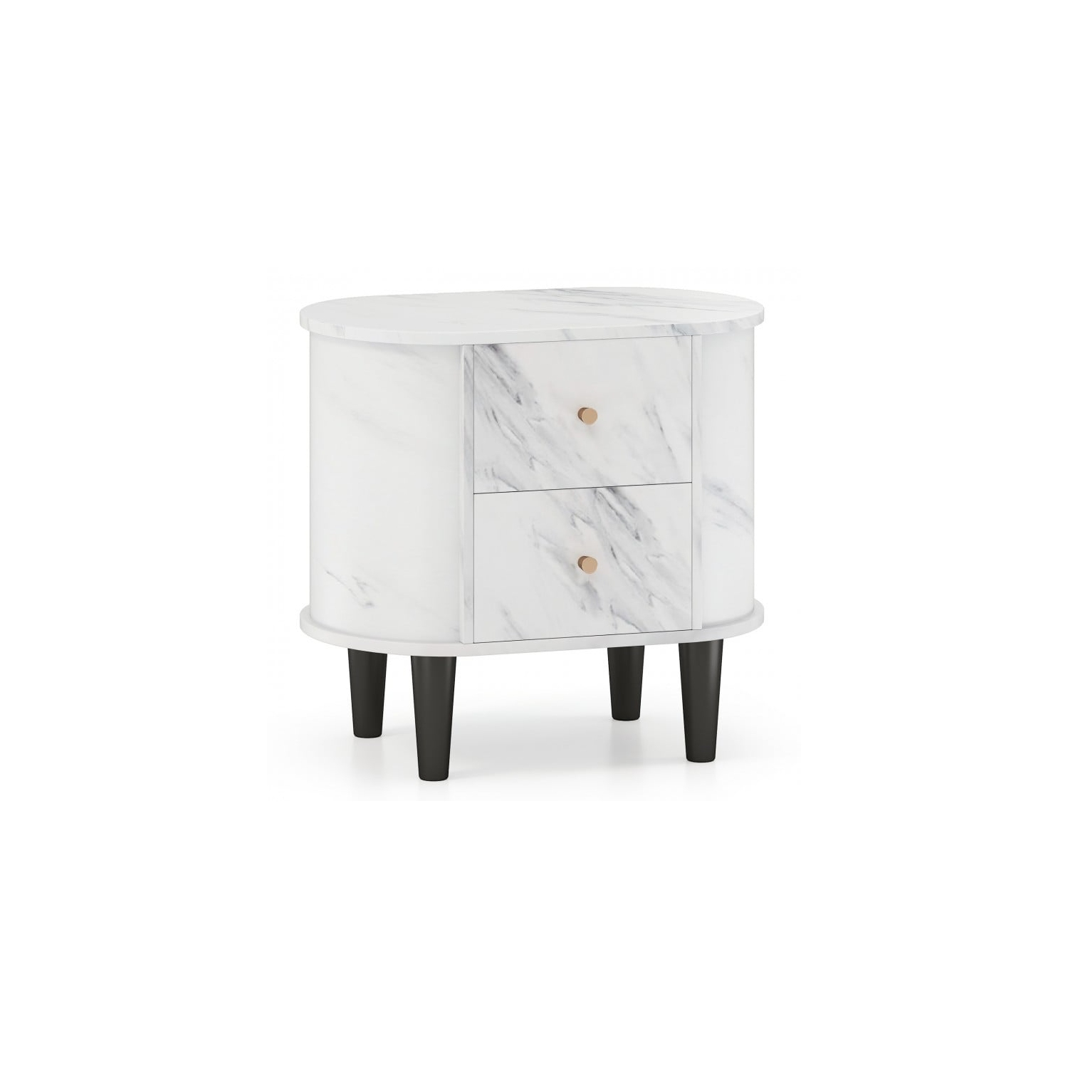 Table de chevet contemporaine à 2 tiroirs avec fini en faux marbre