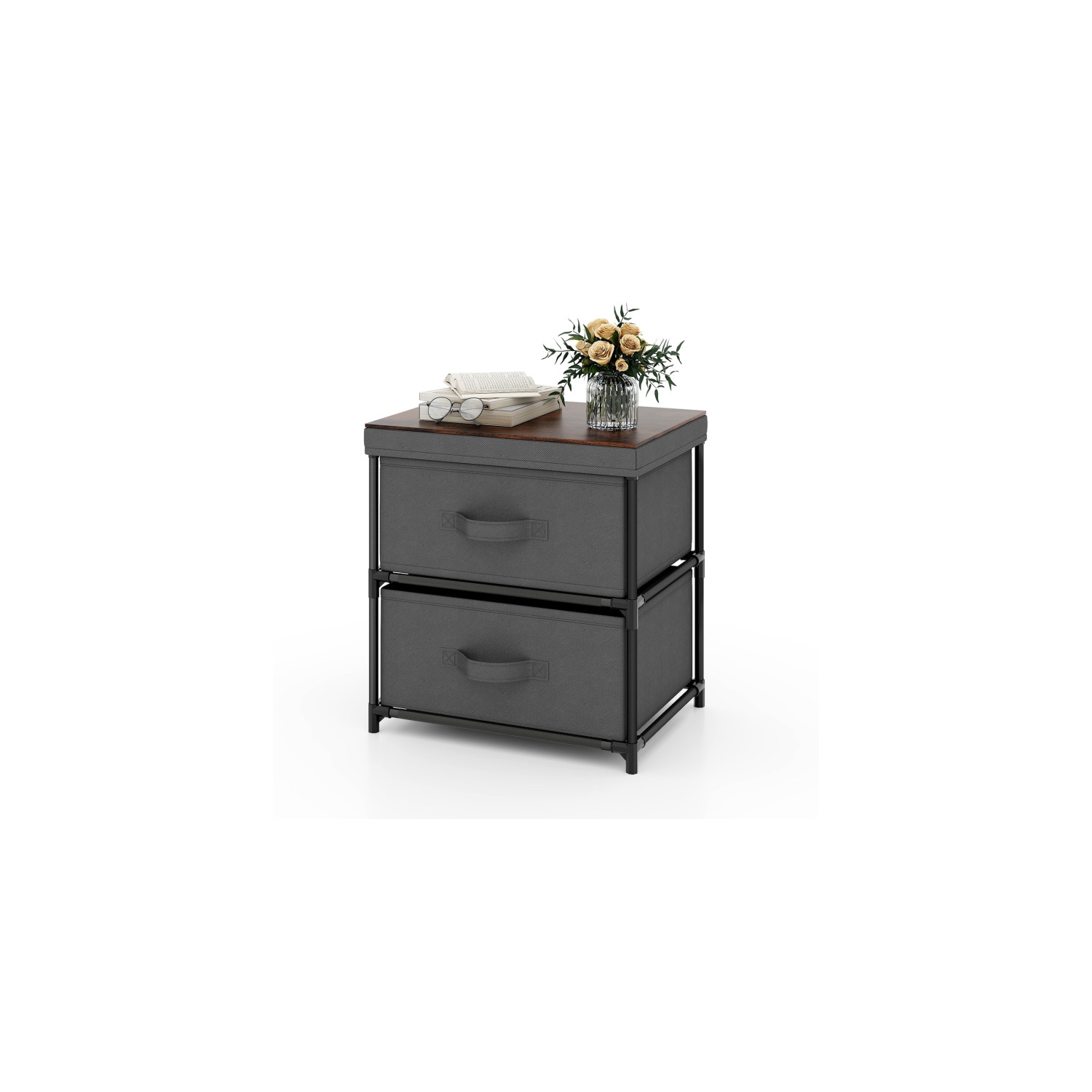 Table de chevet en tissu avec 2 bacs amovibles et poignées robustes