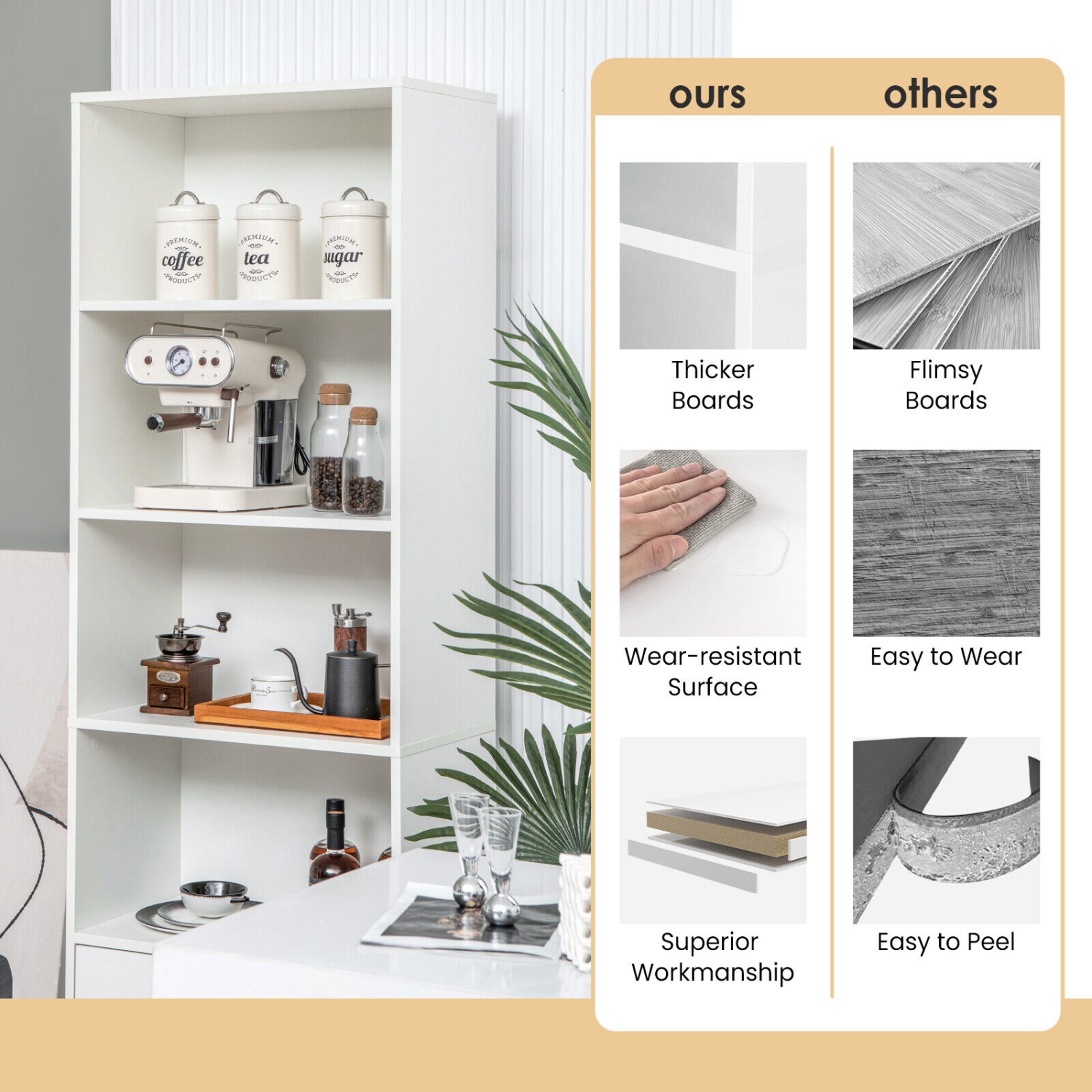 6-Tier Tall Freestanding Bookshelf with 4 Open Shelves and 2 Drawers for Storage