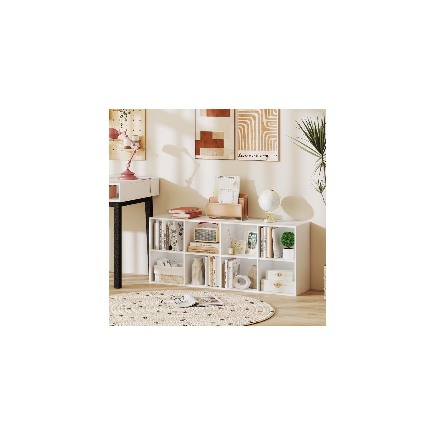 8-Cube Bookcase with 2 Anti-Tipping Kits, Storage Organizer for Home or Office