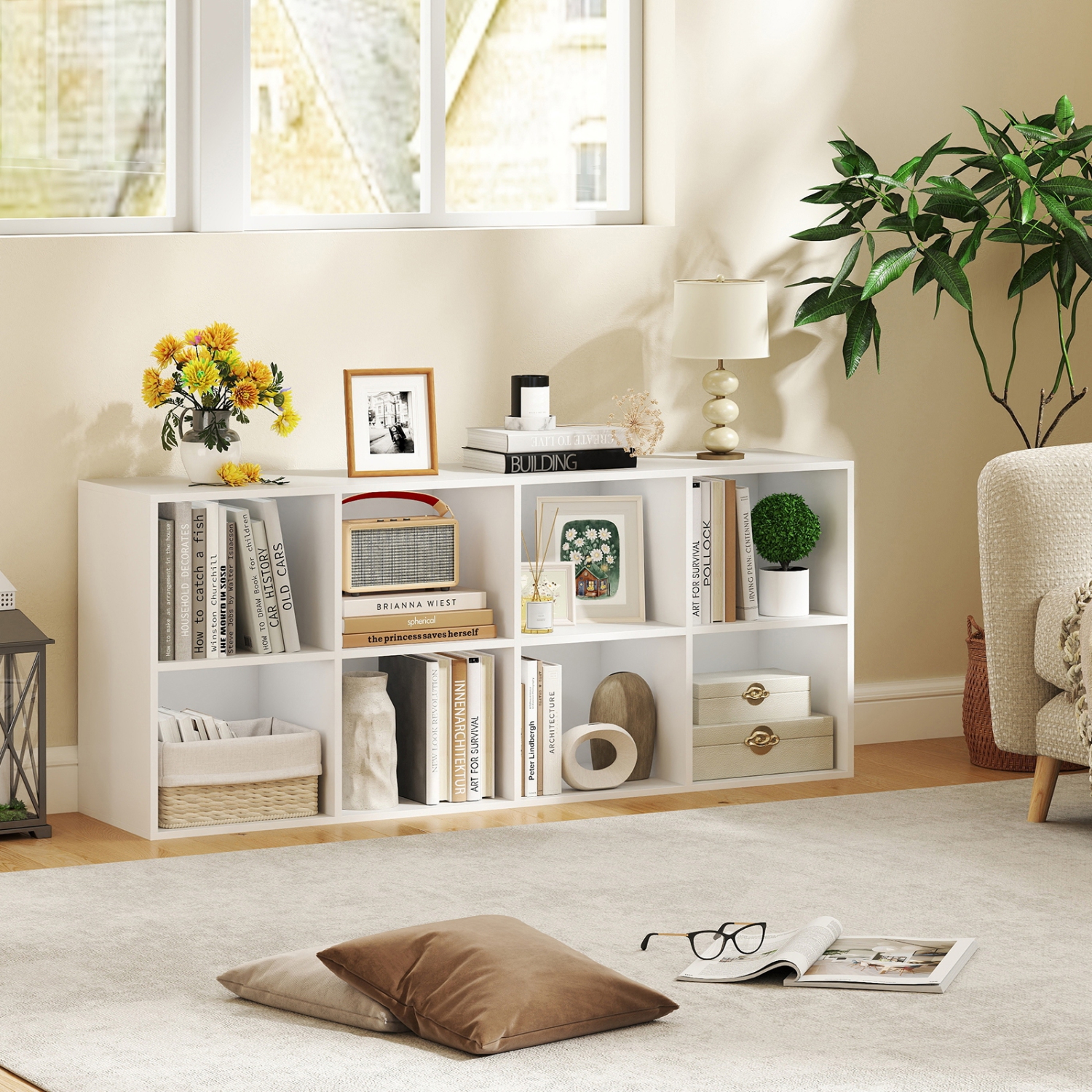 8-Cube Bookcase with 2 Anti-Tipping Kits, Storage Organizer for Home or Office