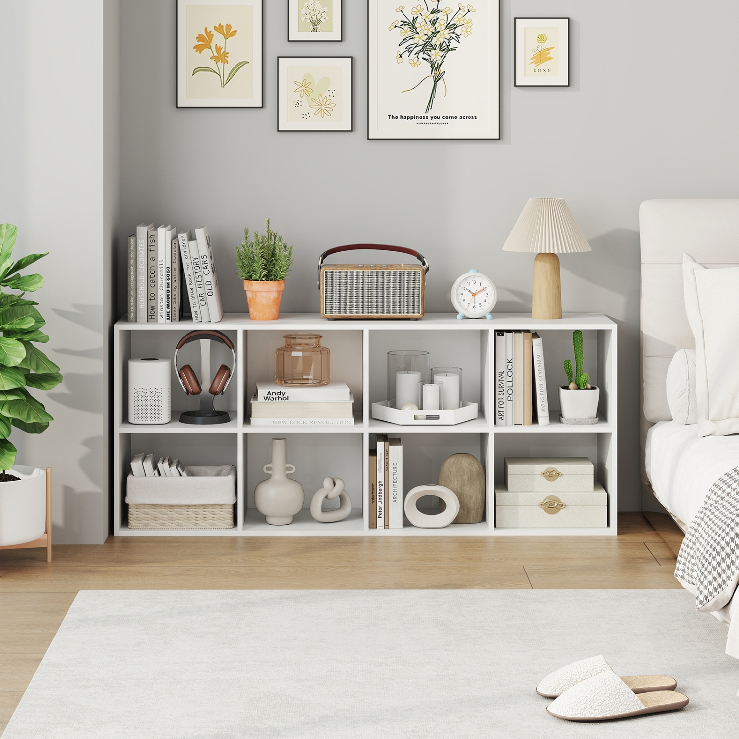 8-Cube Bookcase with 2 Anti-Tipping Kits, Storage Organizer for Home or Office